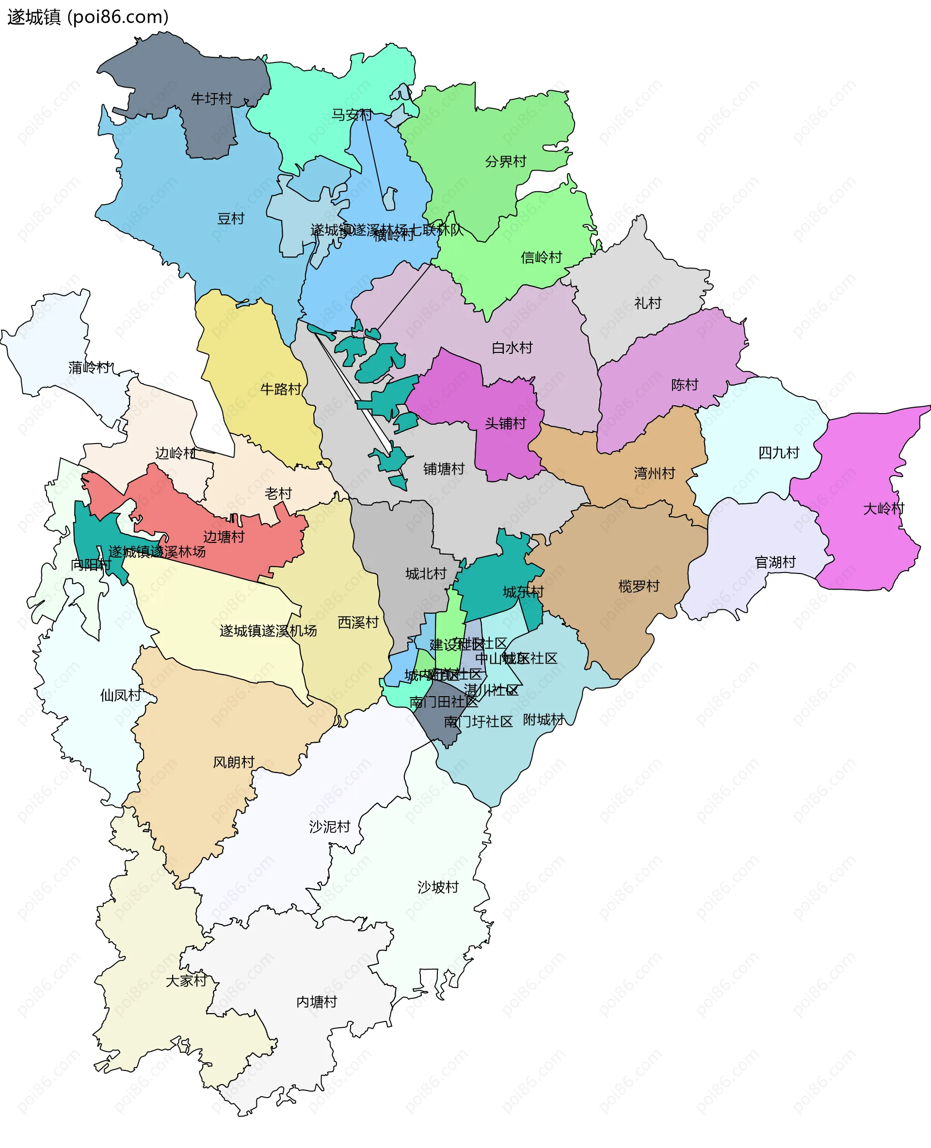 遂城镇边界地图(五级行政区划)