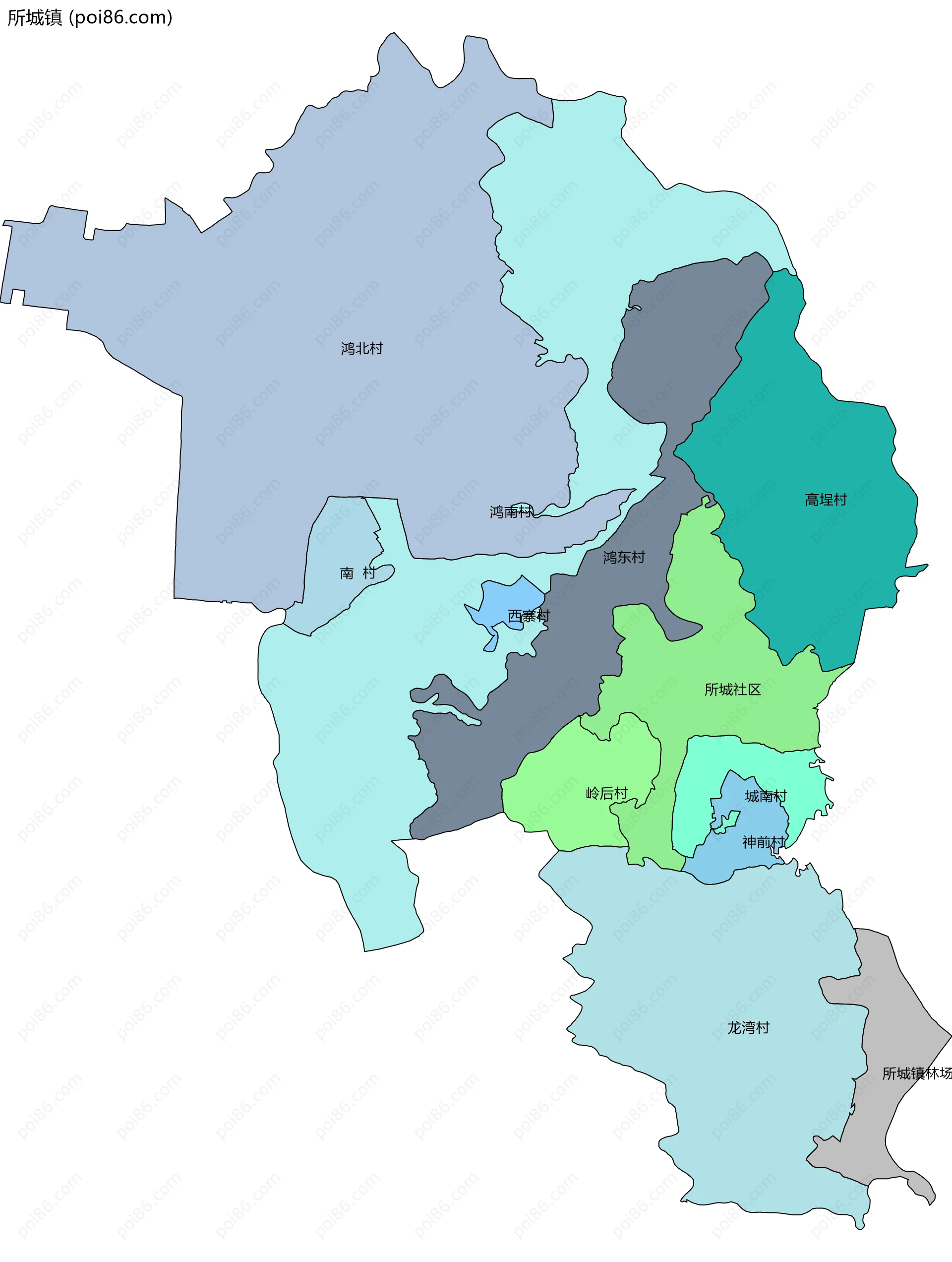 所城镇边界地图(五级行政区划)