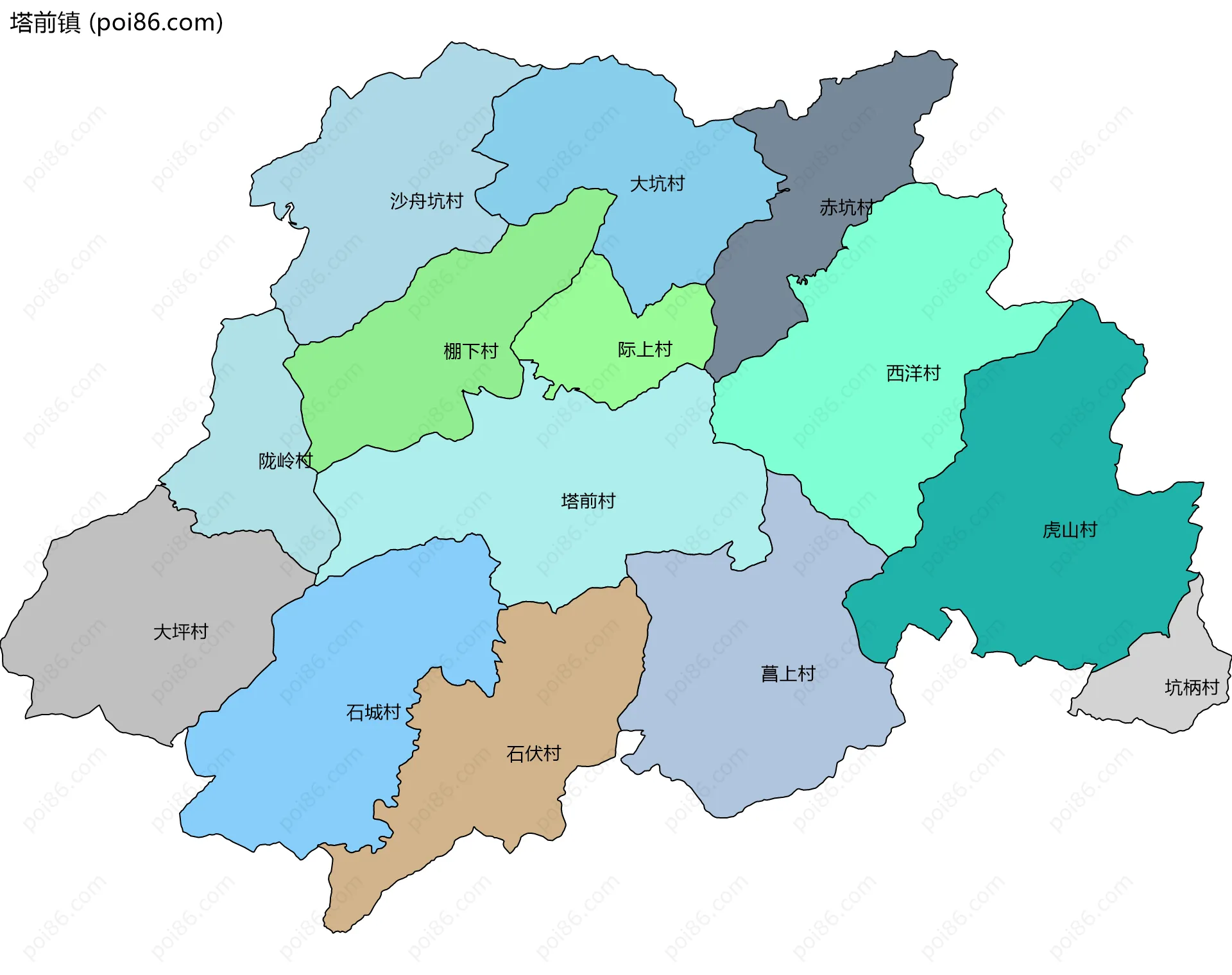 塔前镇边界地图(五级行政区划)