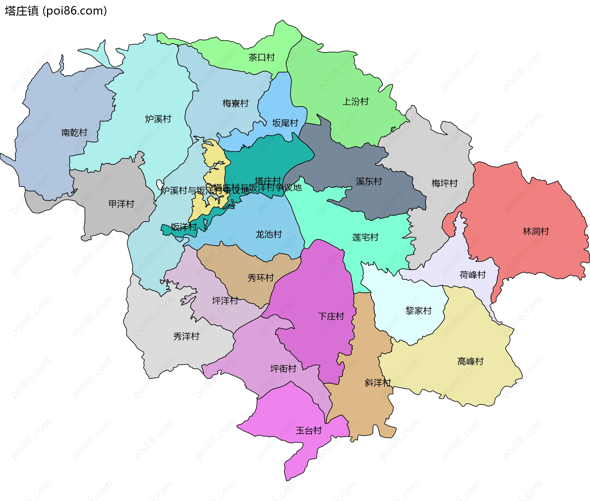 塔庄镇边界地图(五级行政区划)