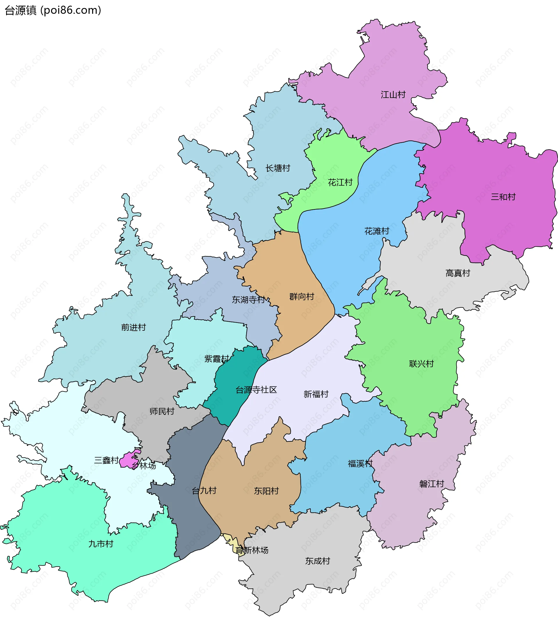 台源镇边界地图(五级行政区划)