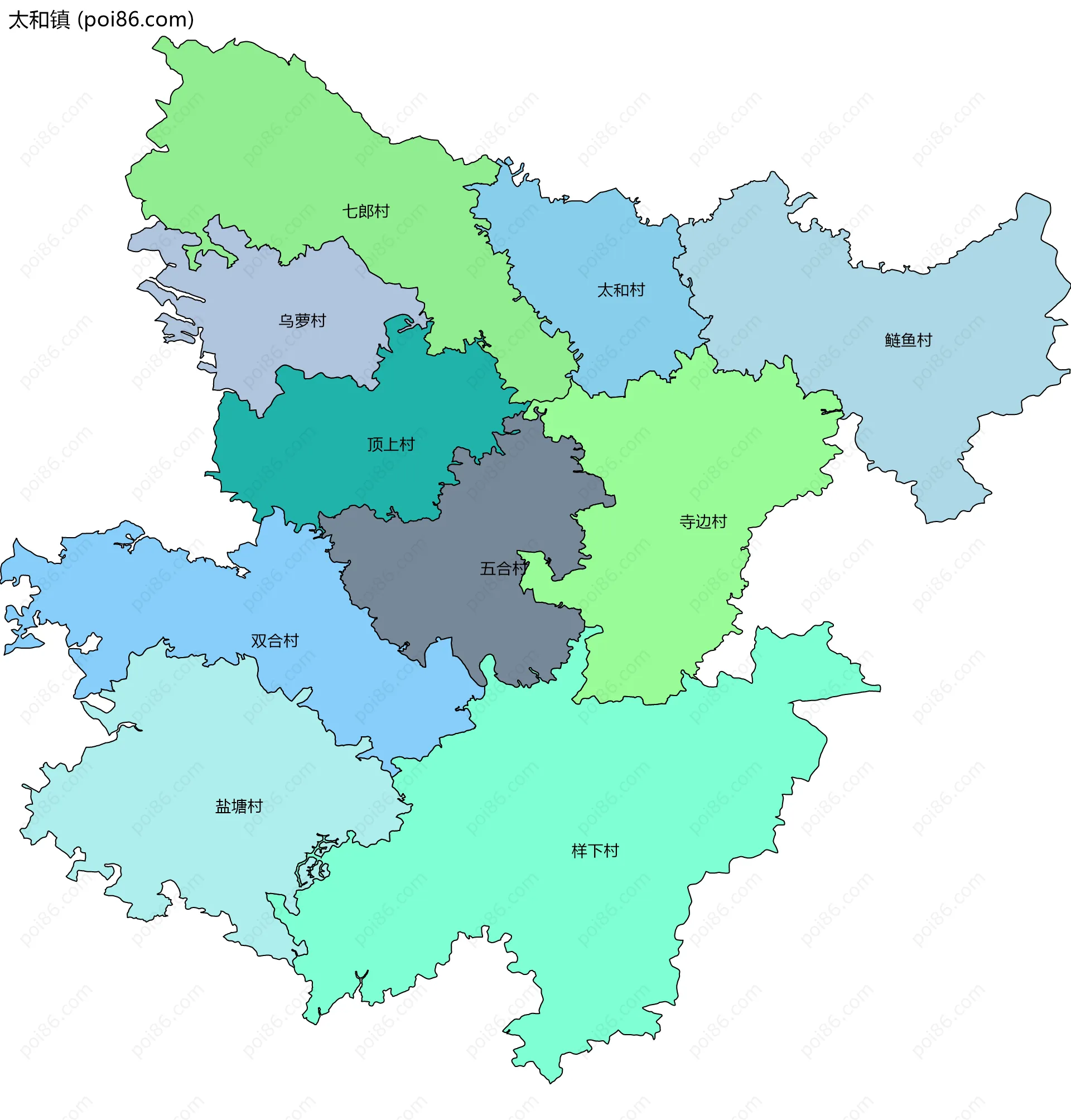 太和镇边界地图(五级行政区划)
