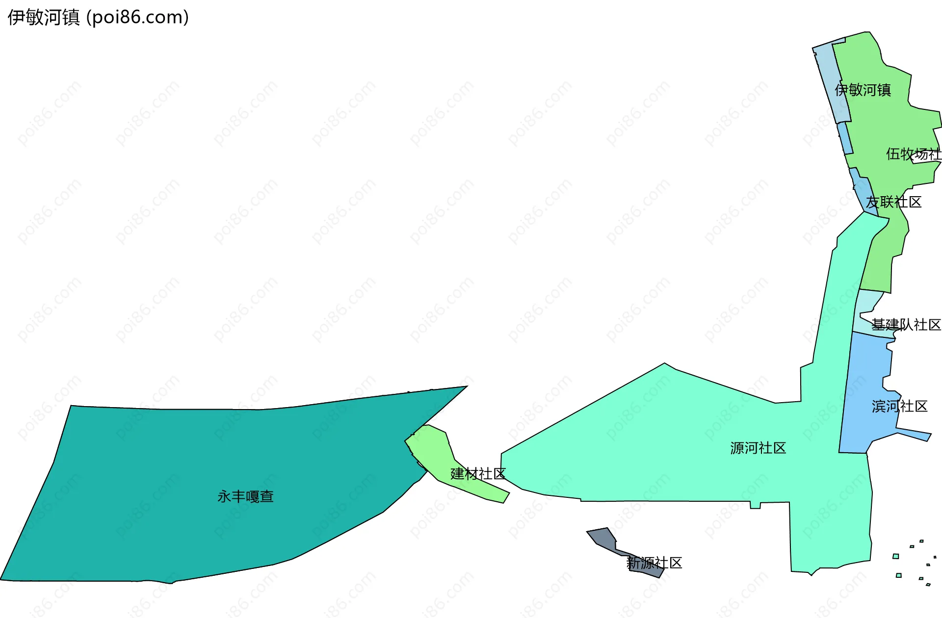 伊敏河镇边界地图(五级行政区划)