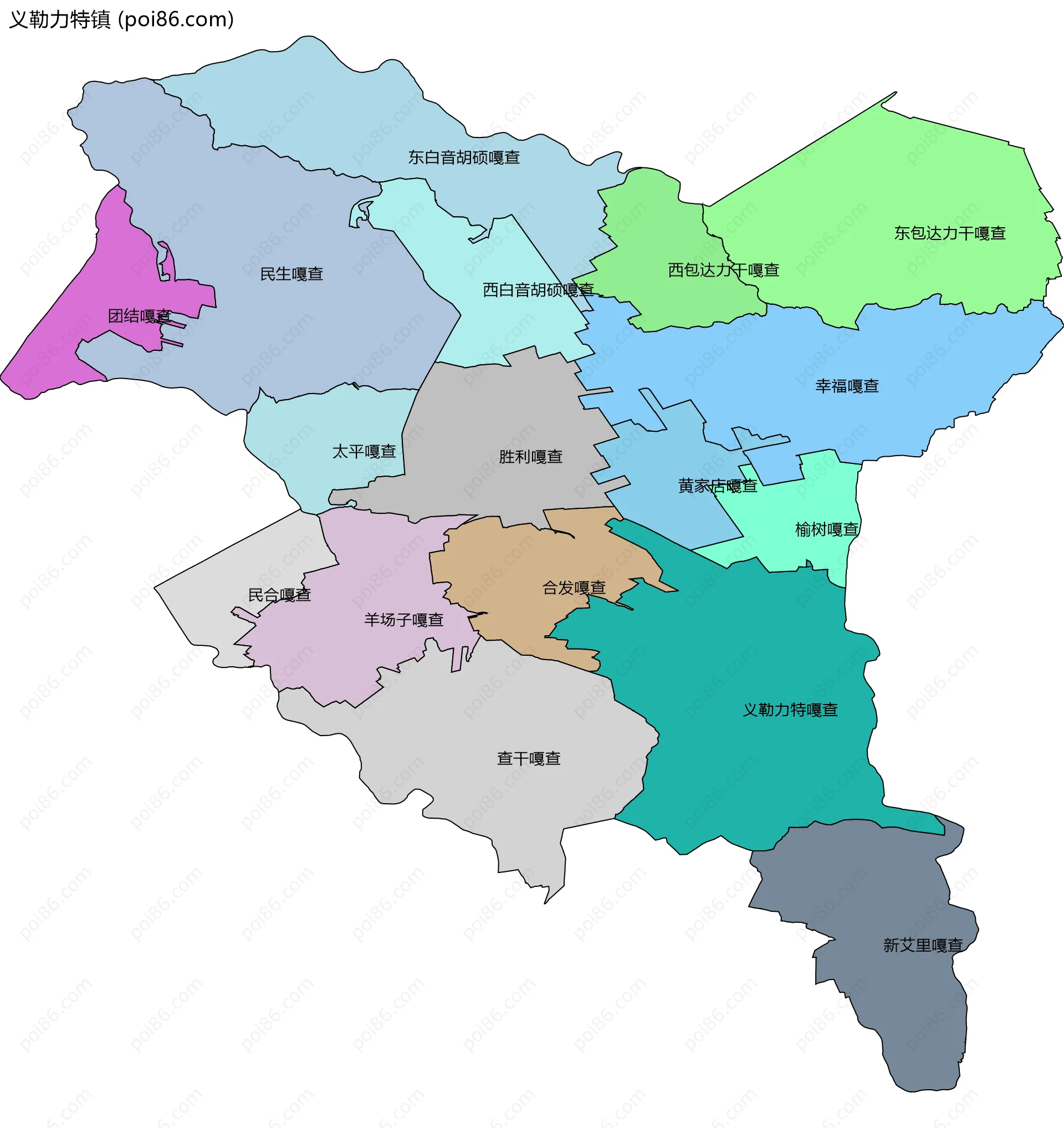 义勒力特镇边界地图(五级行政区划)