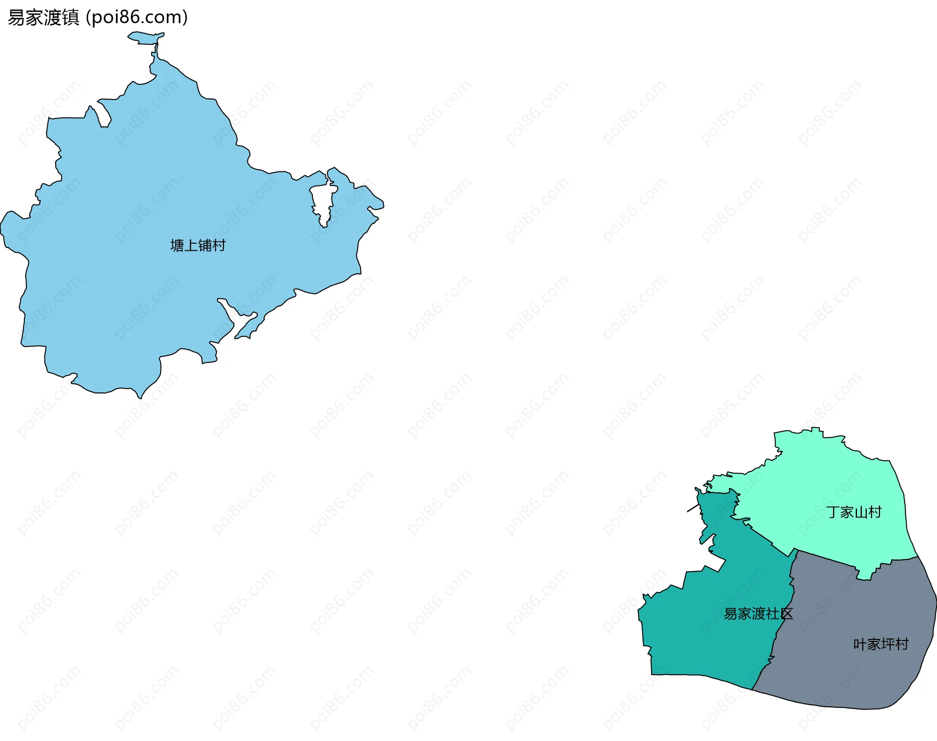 易家渡镇边界地图(五级行政区划)