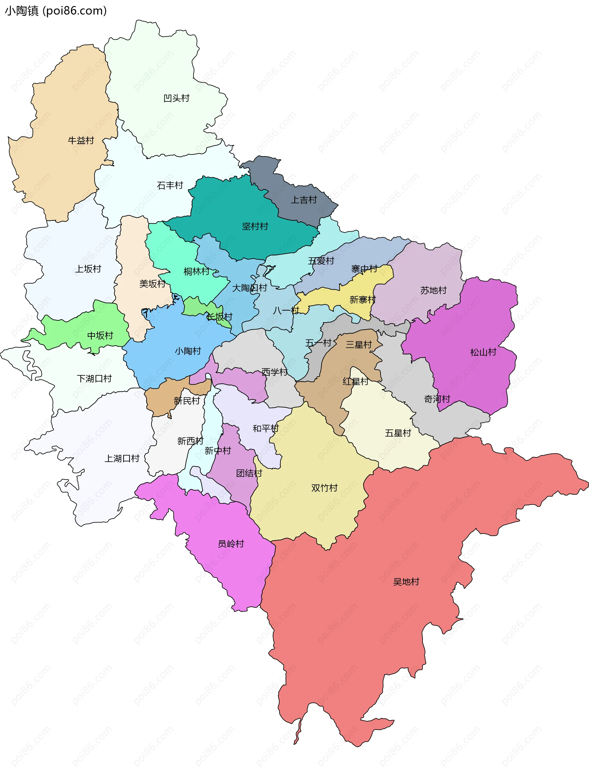 小陶镇边界地图(五级行政区划)