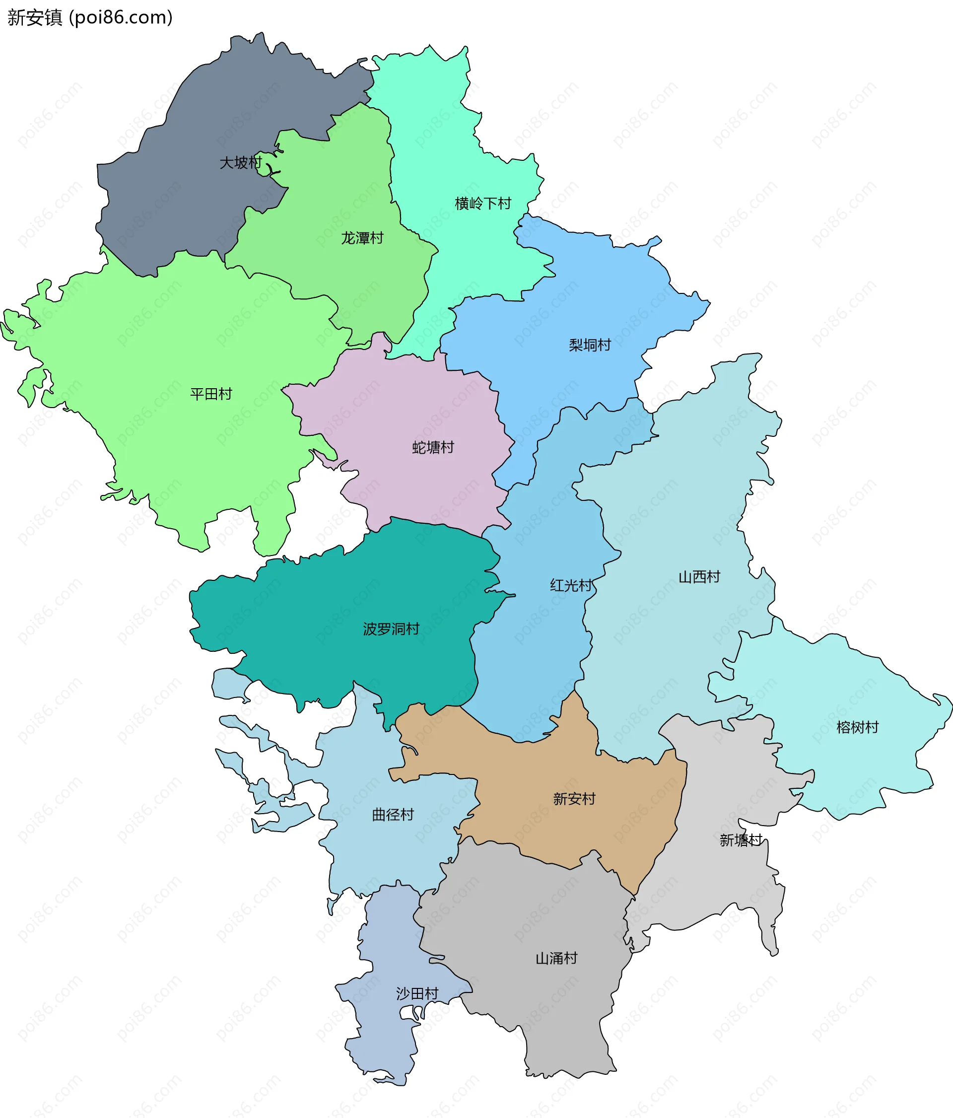 新安镇边界地图(五级行政区划)