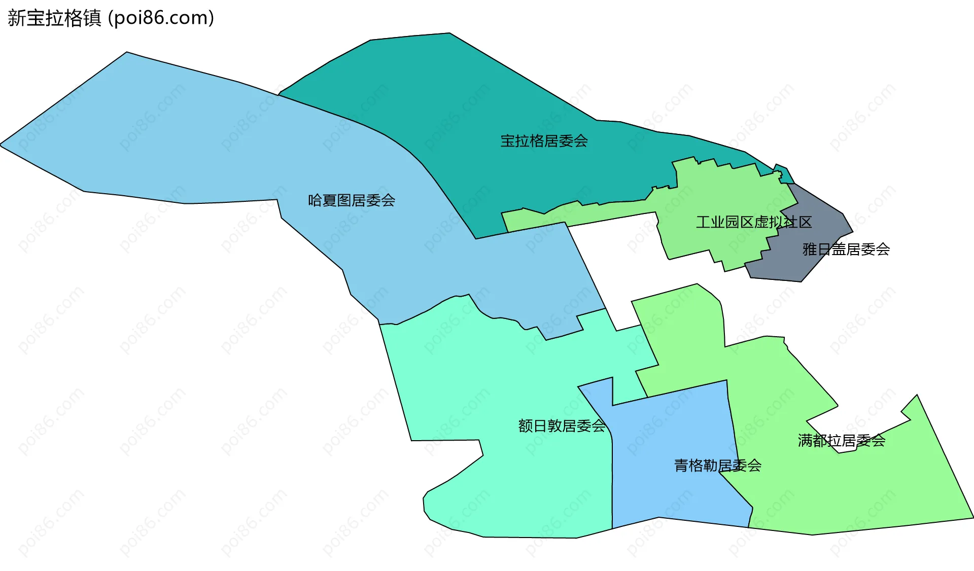 新宝拉格镇边界地图(五级行政区划)