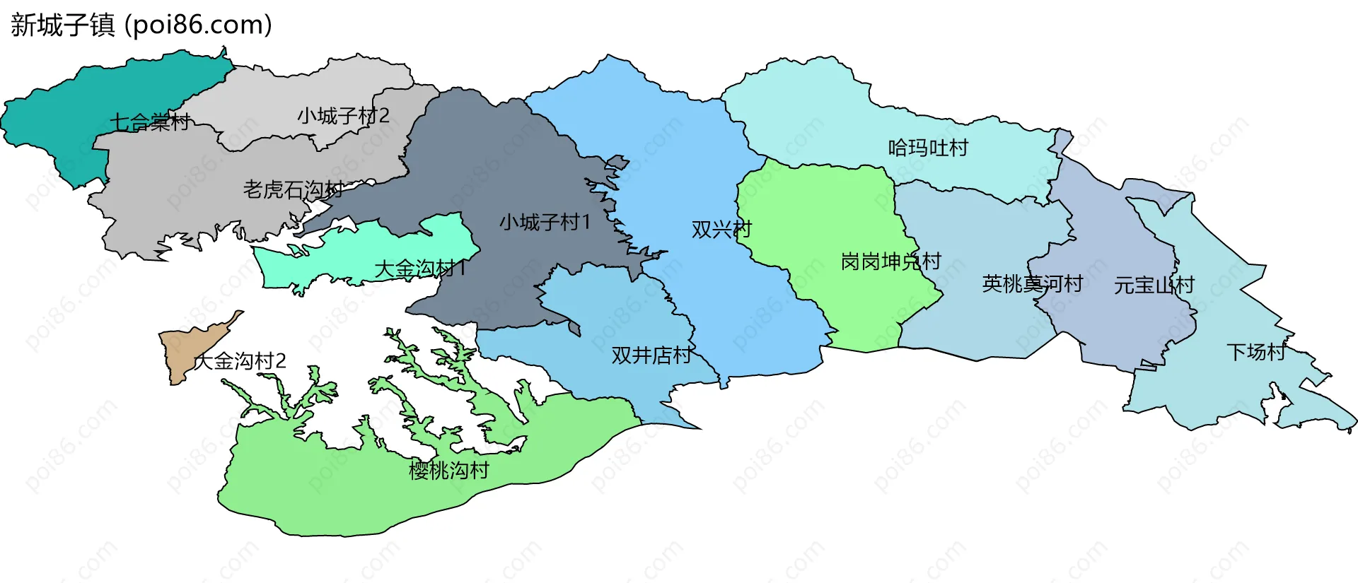 新城子镇边界地图(五级行政区划)