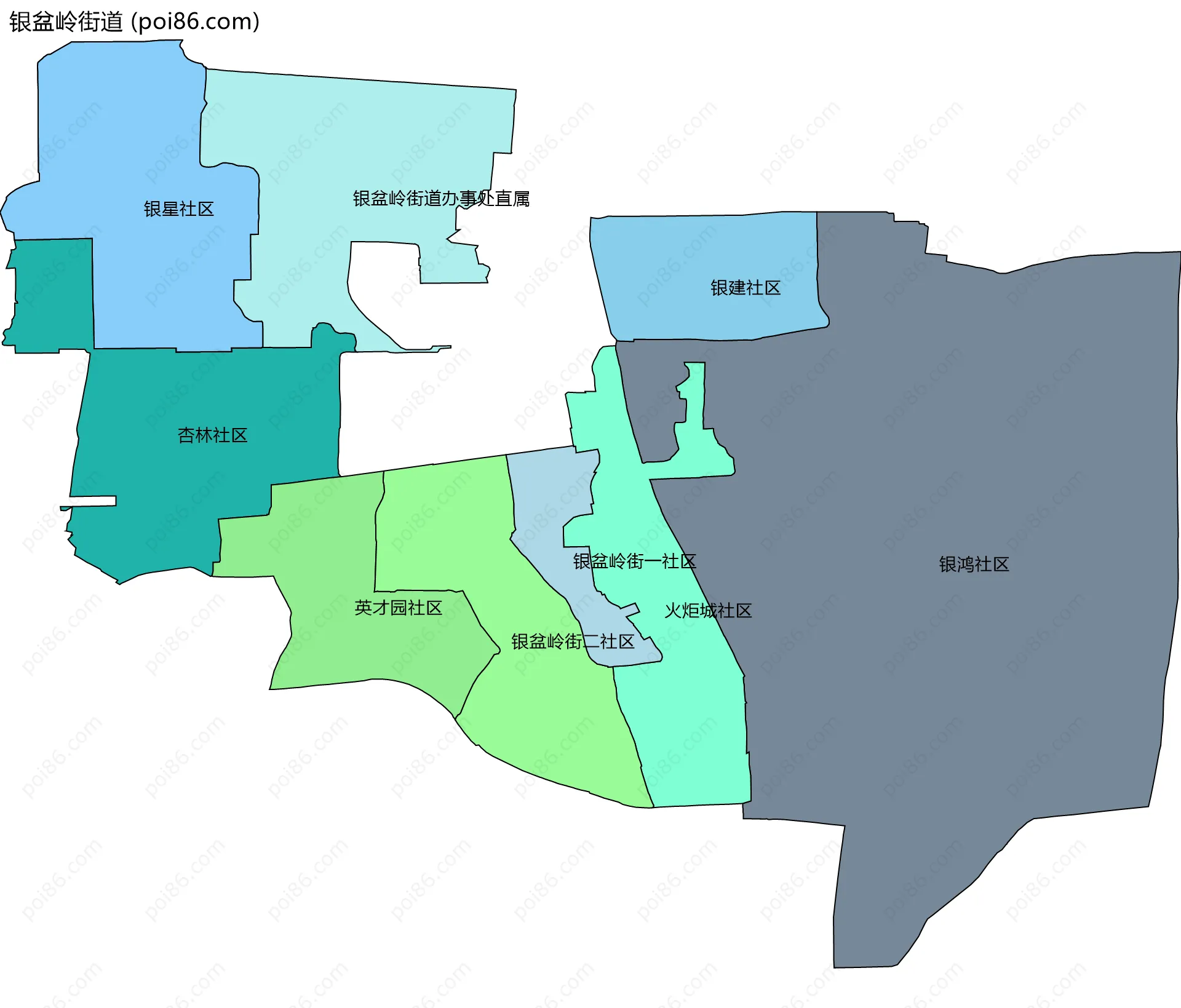 银盆岭街道边界地图(五级行政区划)