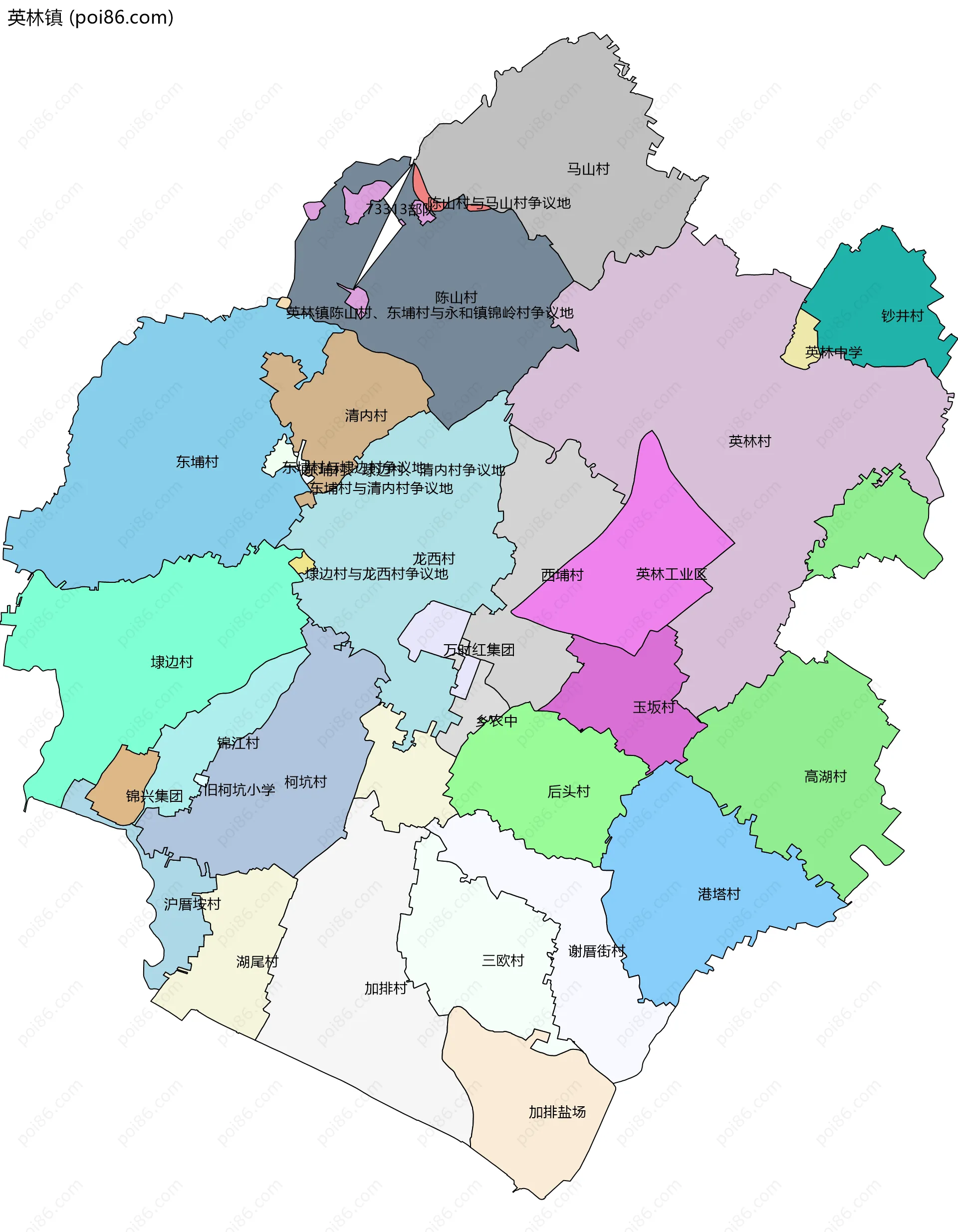 英林镇边界地图(五级行政区划)