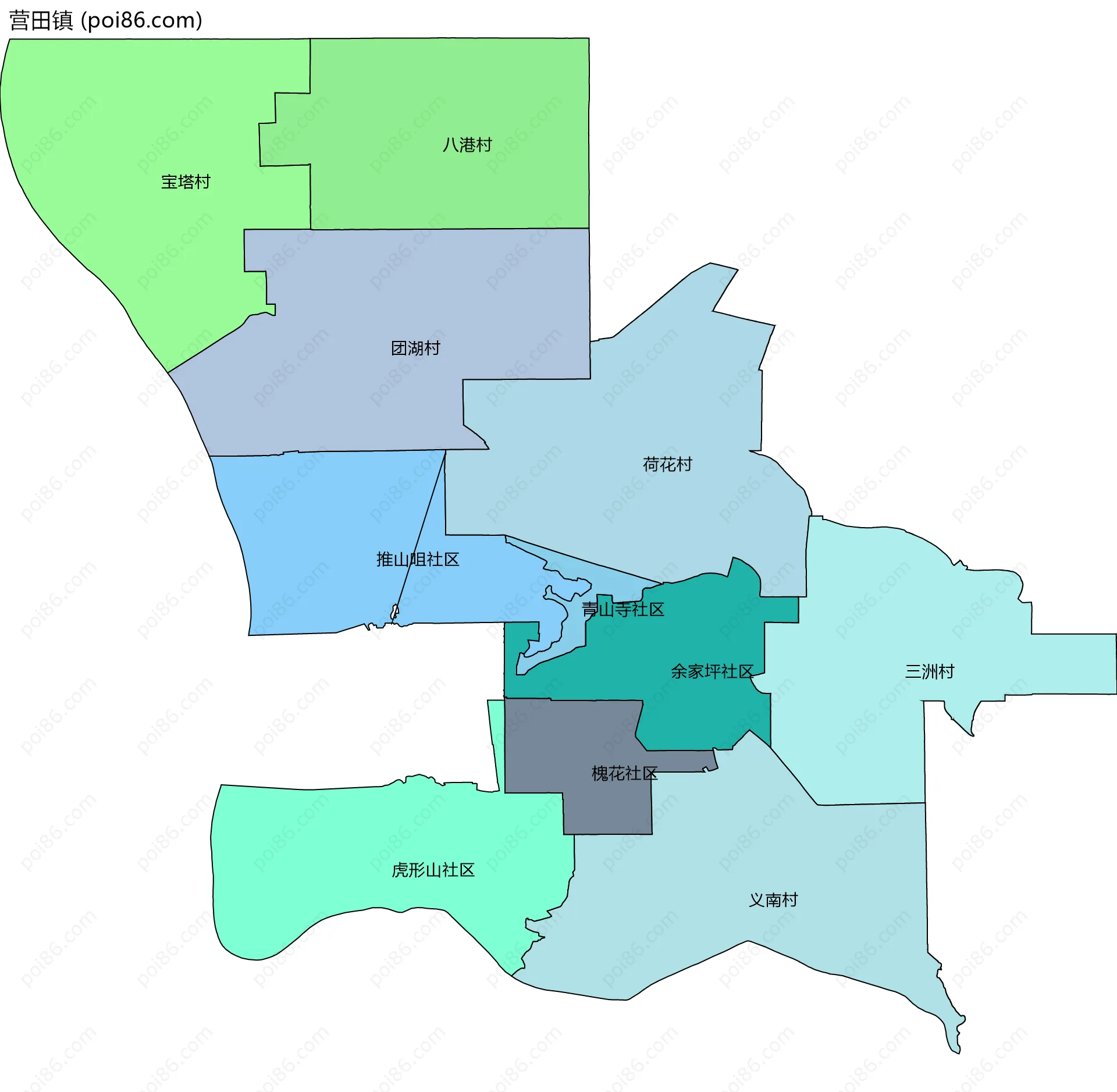 营田镇边界地图(五级行政区划)