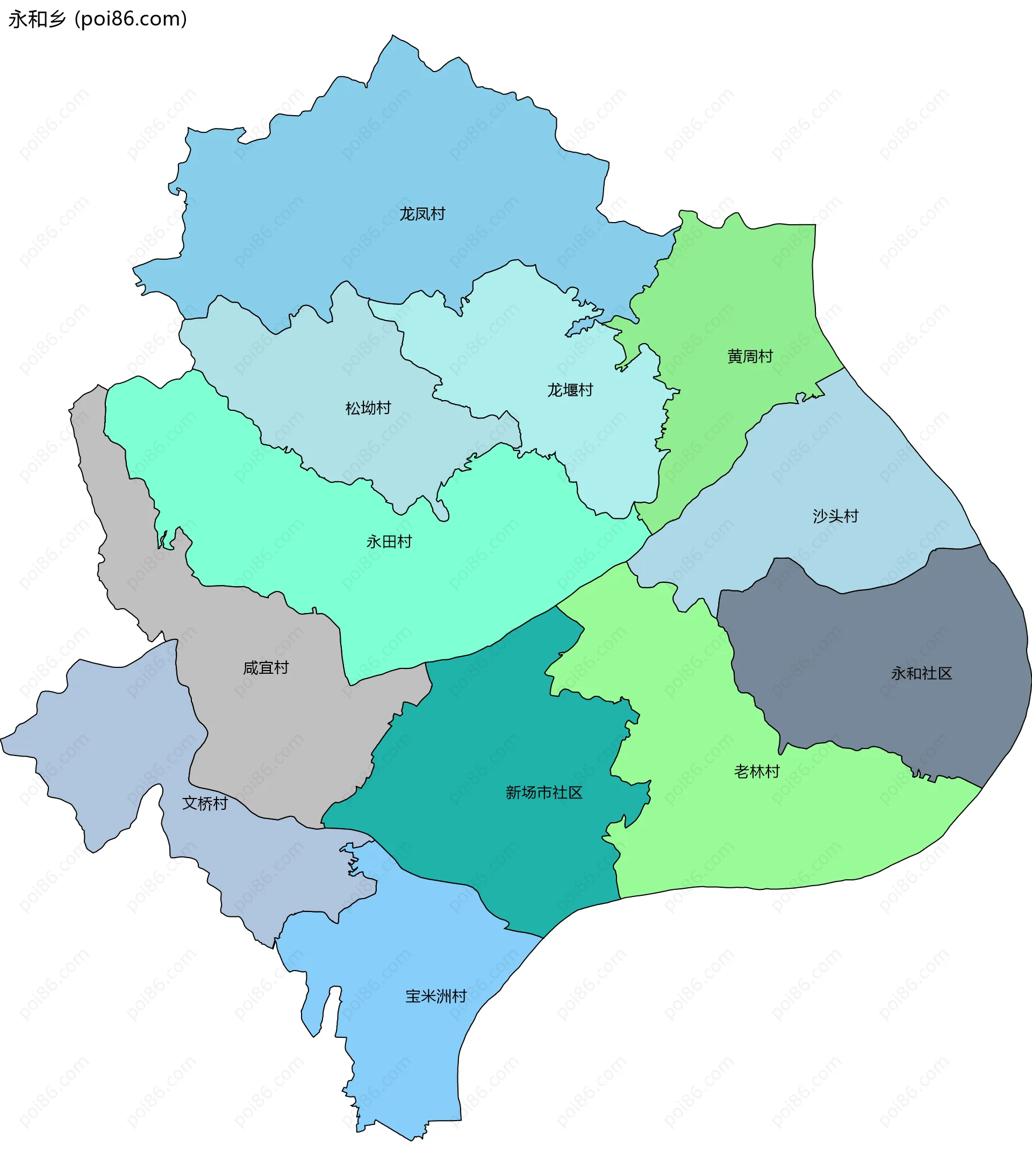 永和乡边界地图(五级行政区划)