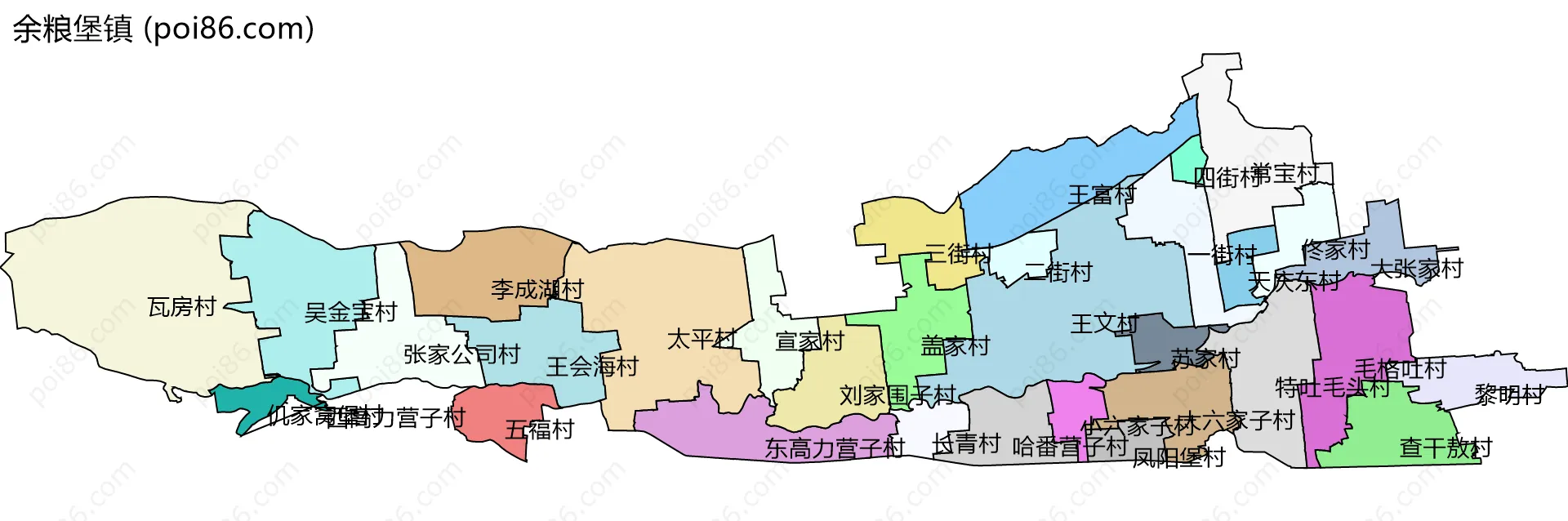 余粮堡镇边界地图(五级行政区划)