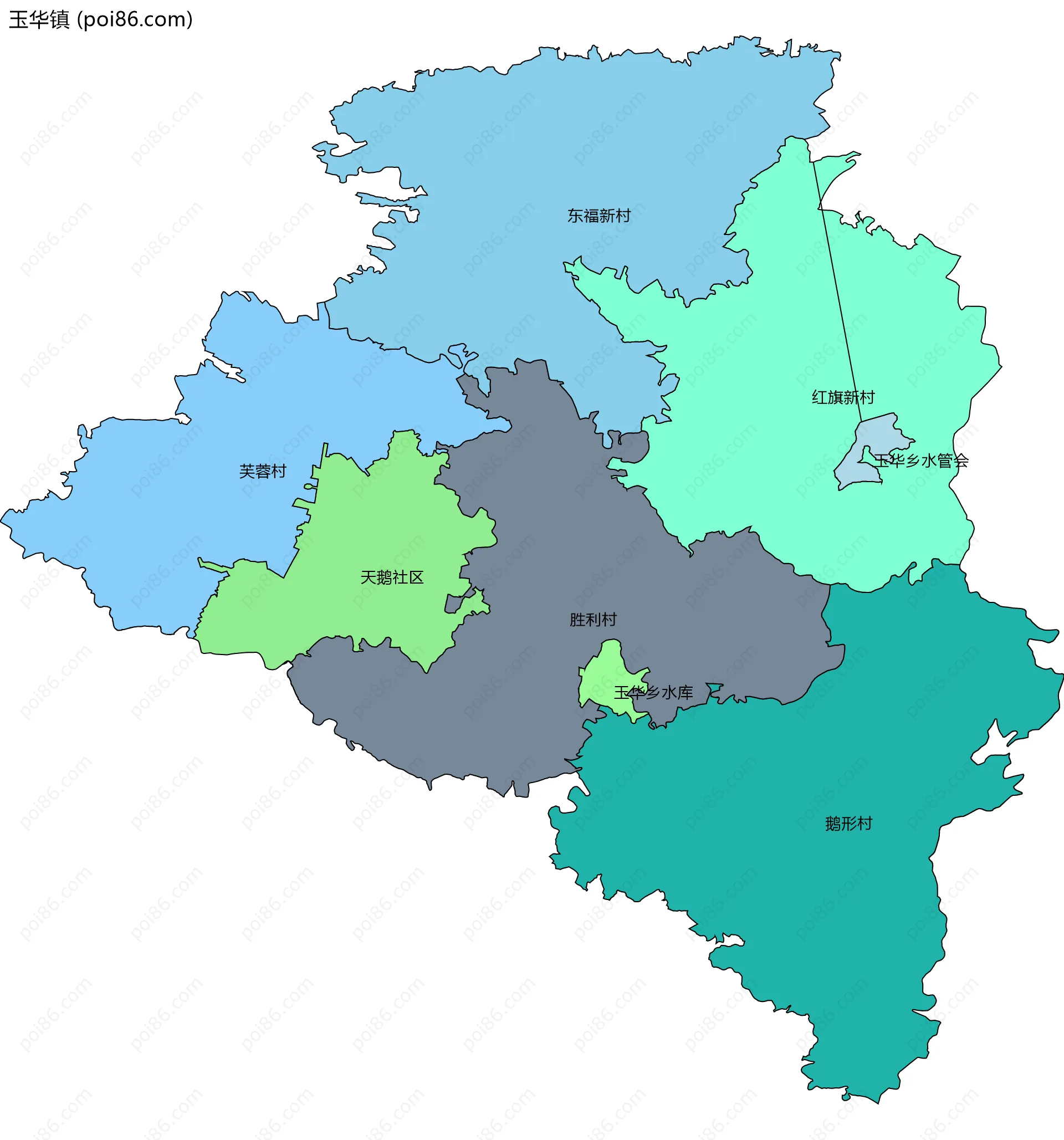 玉华镇边界地图(五级行政区划)