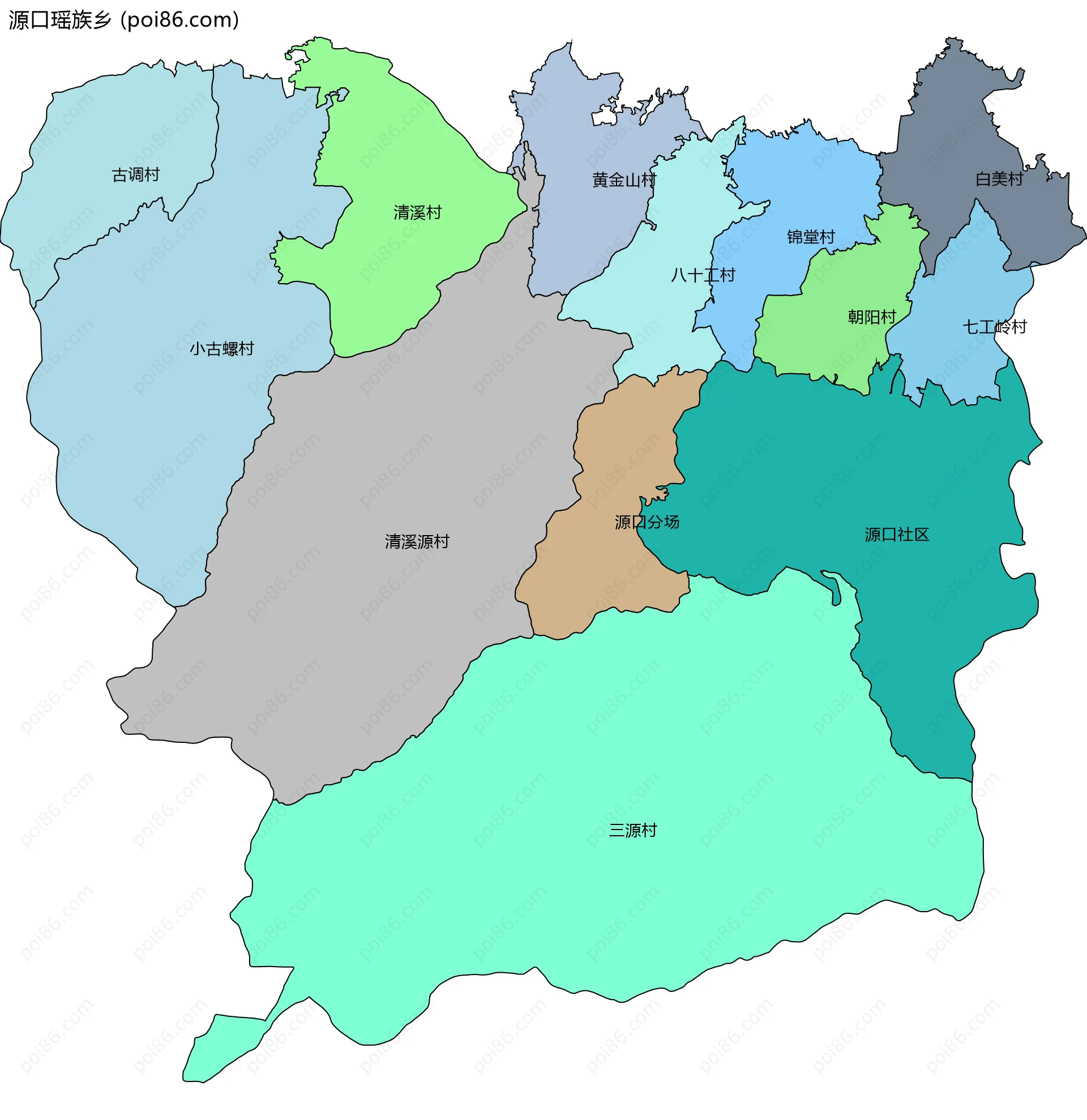 源口瑶族乡边界地图(五级行政区划)