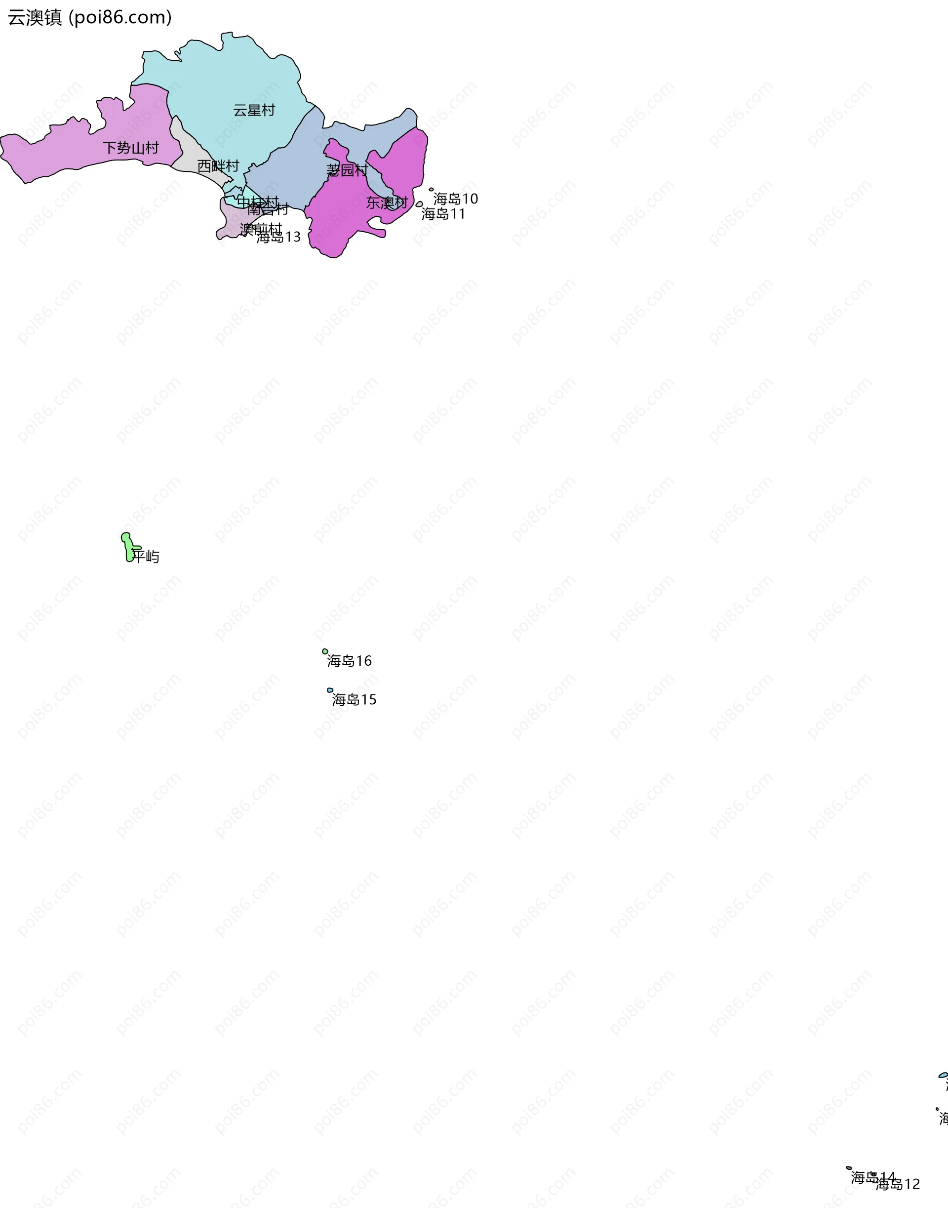 云澳镇边界地图(五级行政区划)