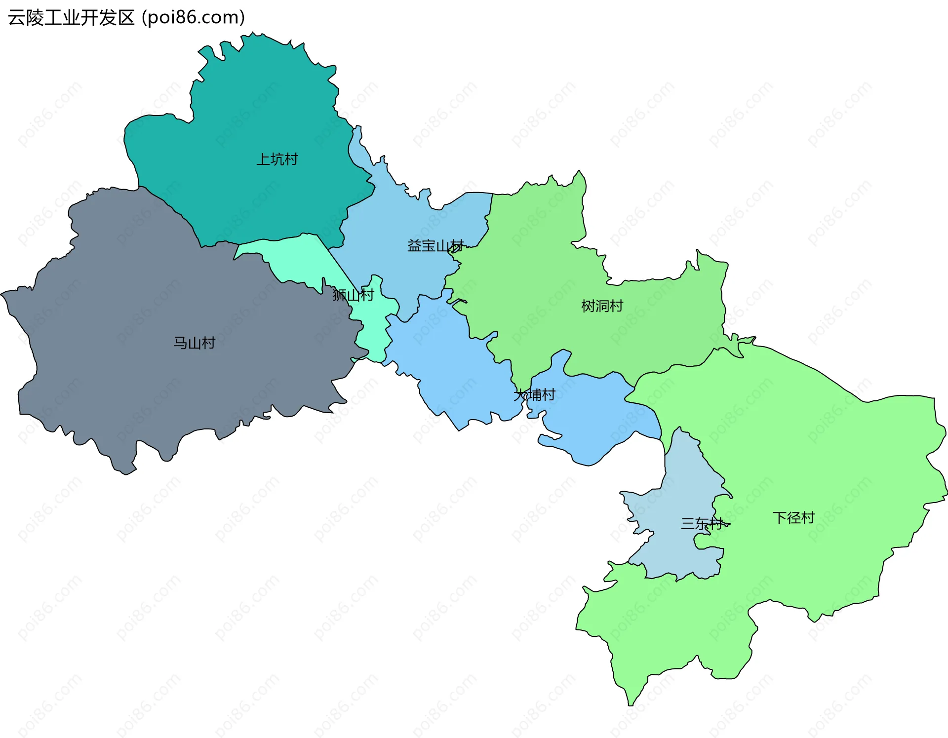 云陵工业开发区边界地图(五级行政区划)