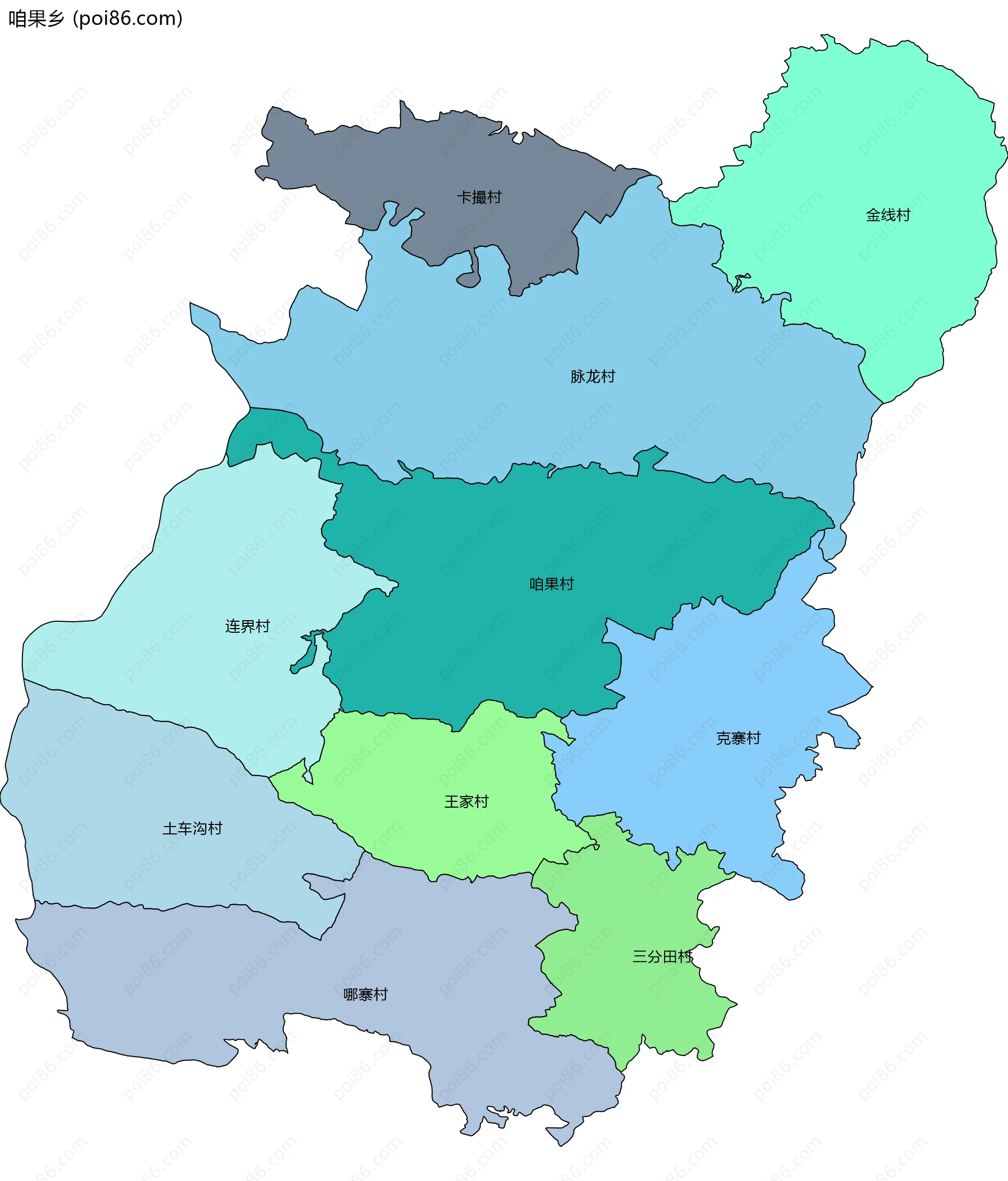 咱果乡边界地图(五级行政区划)