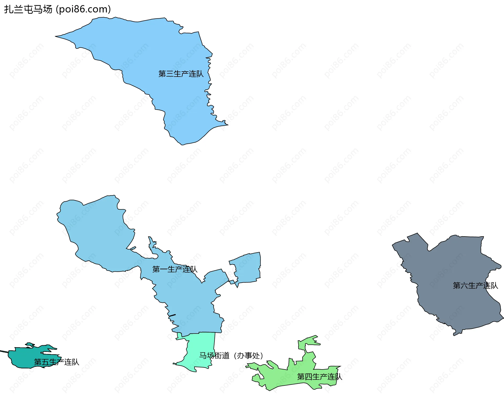 扎兰屯马场边界地图(五级行政区划)