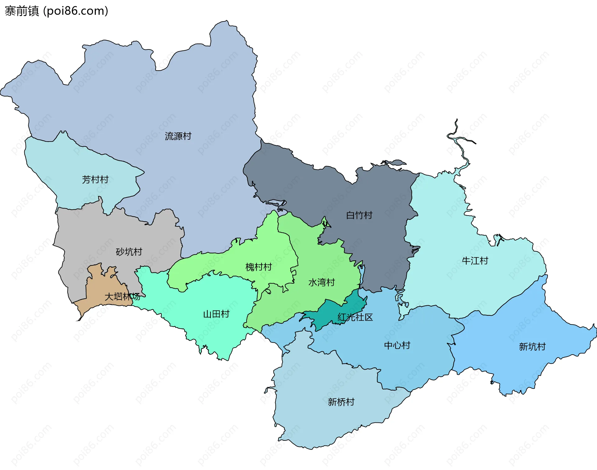 寨前镇边界地图(五级行政区划)