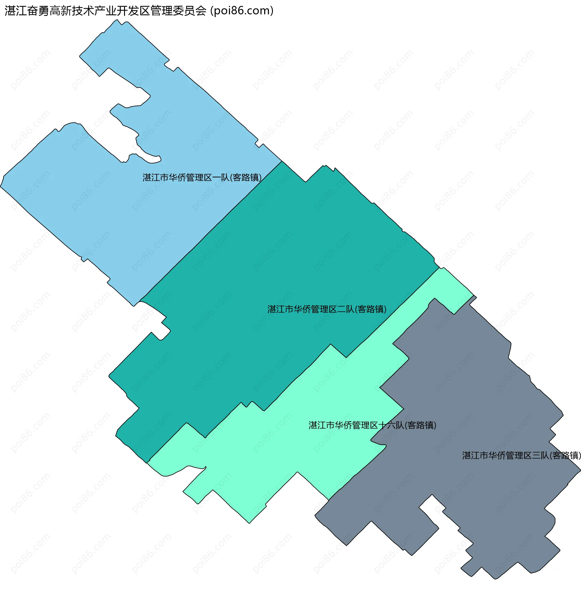 湛江奋勇高新技术产业开发区管理委员会边界地图(五级行政区划)