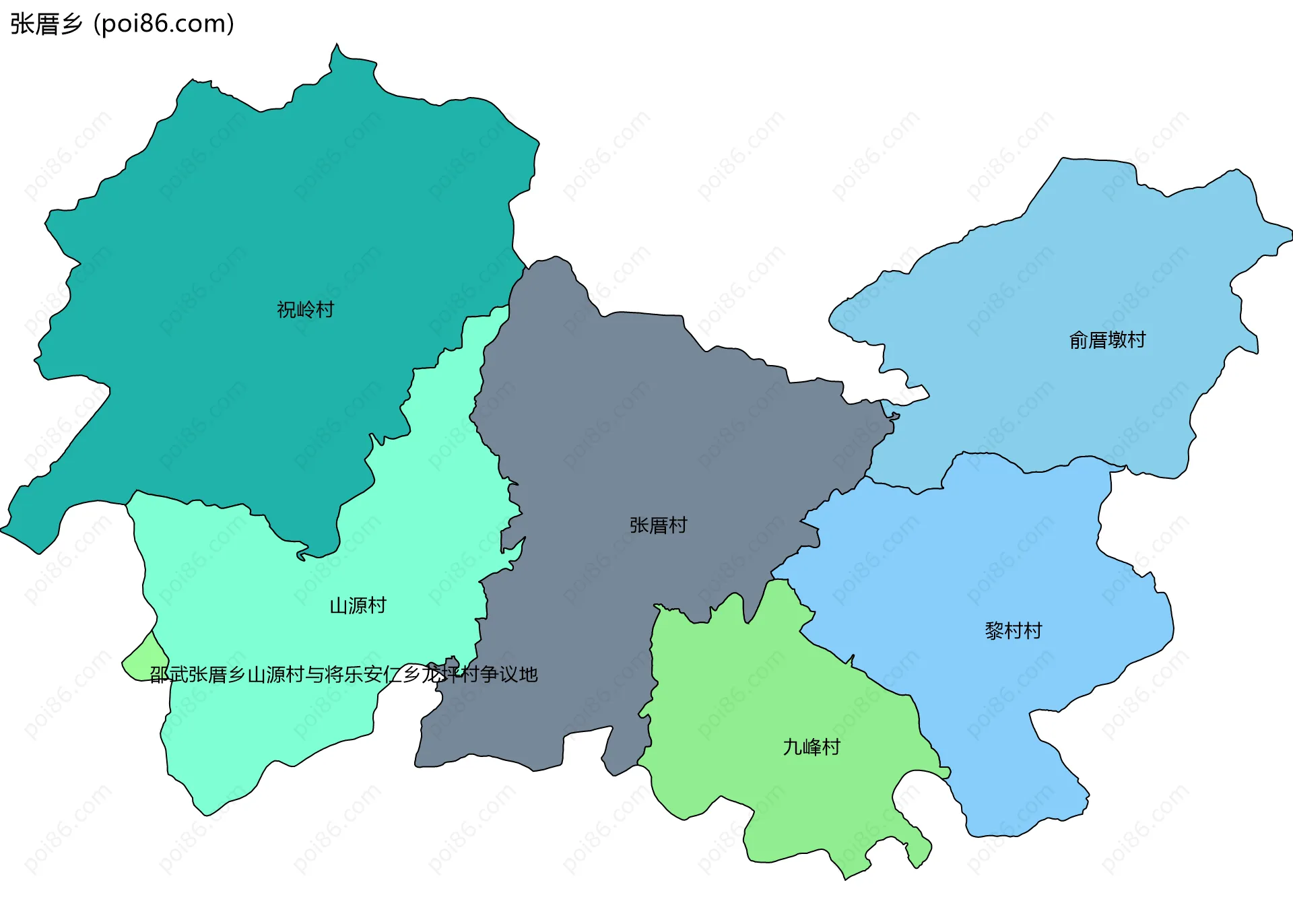 张厝乡边界地图(五级行政区划)