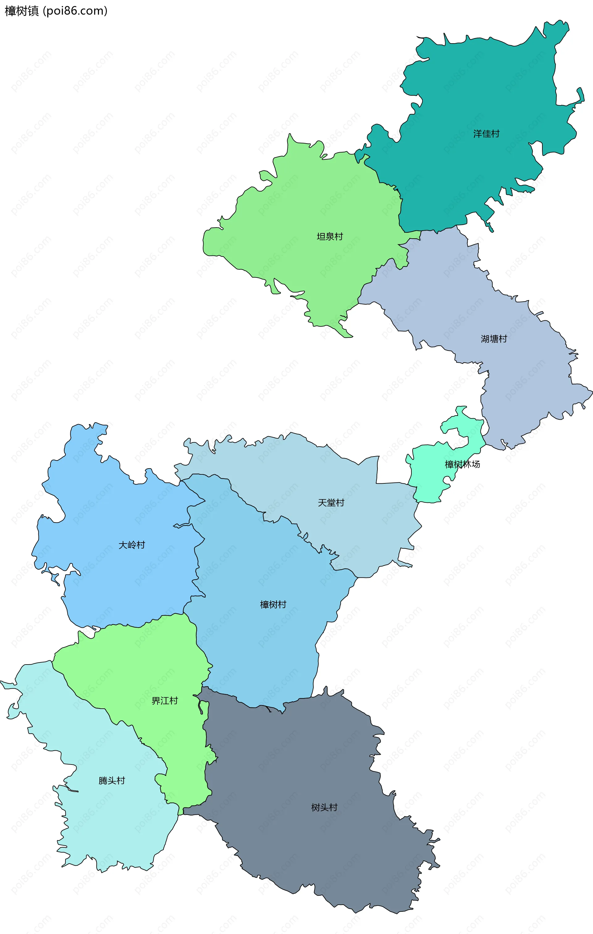 樟树镇边界地图(五级行政区划)