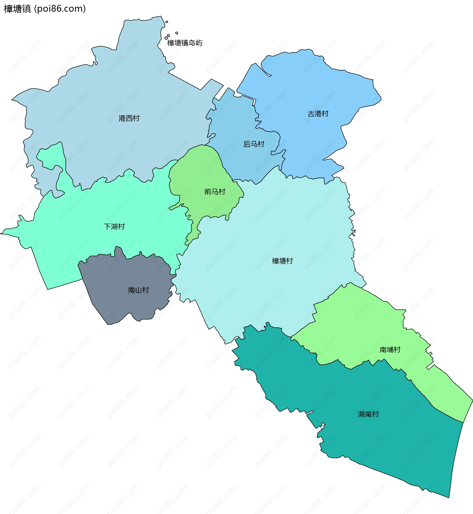 樟塘镇边界地图(五级行政区划)