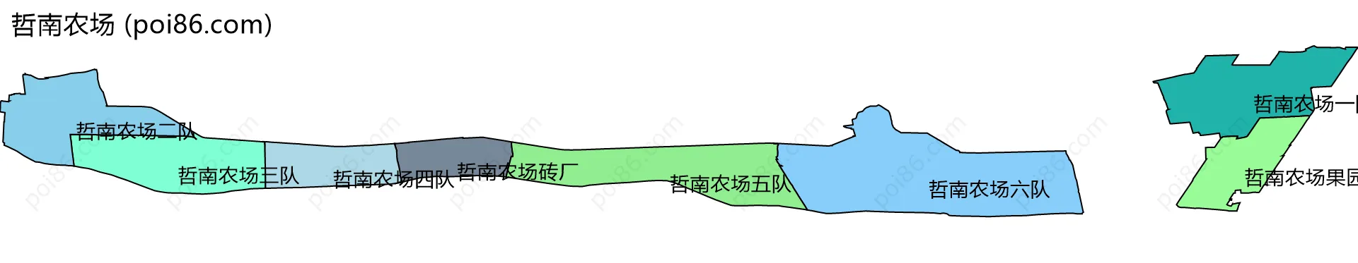 哲南农场边界地图(五级行政区划)