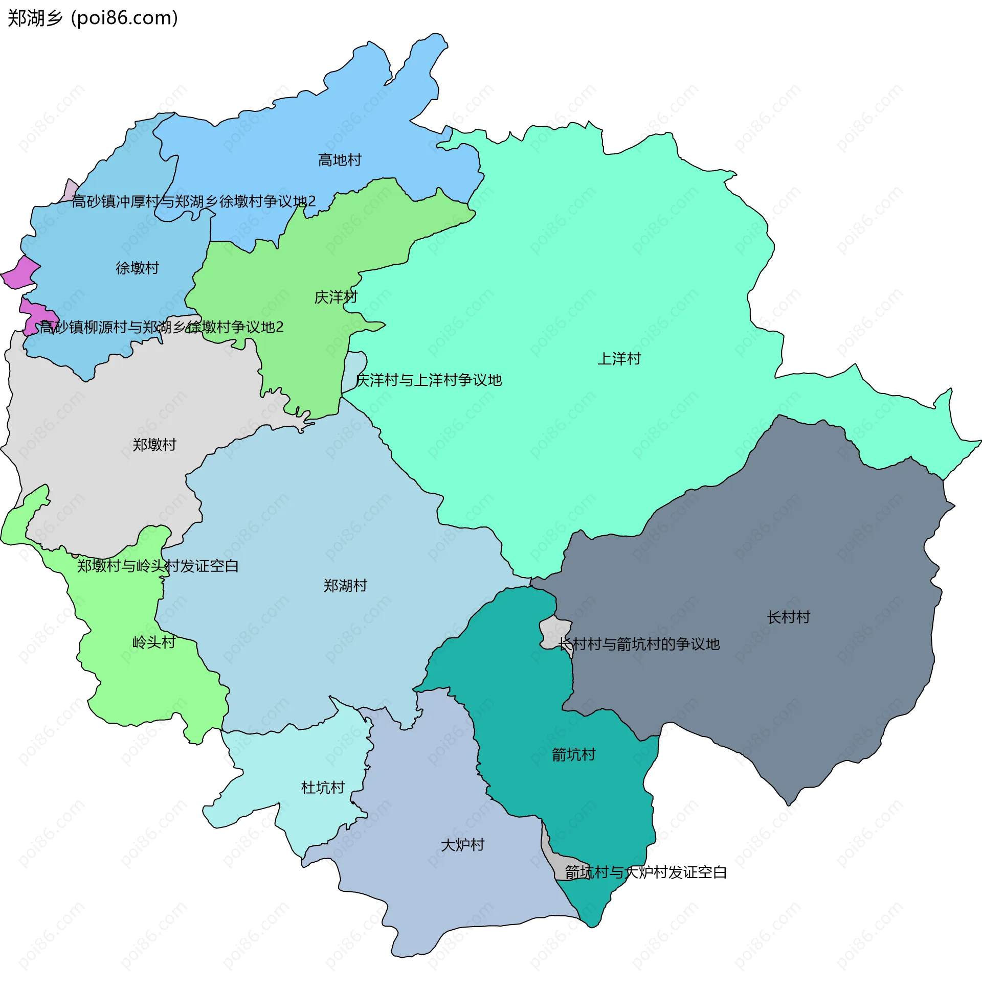 郑湖乡边界地图(五级行政区划)