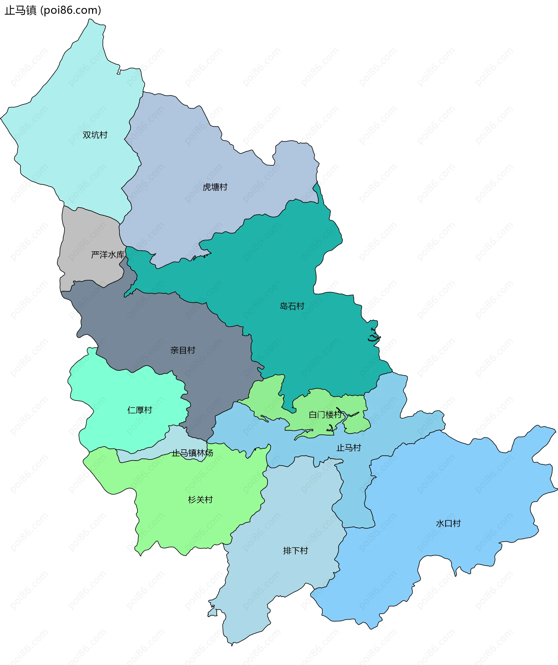 止马镇边界地图(五级行政区划)