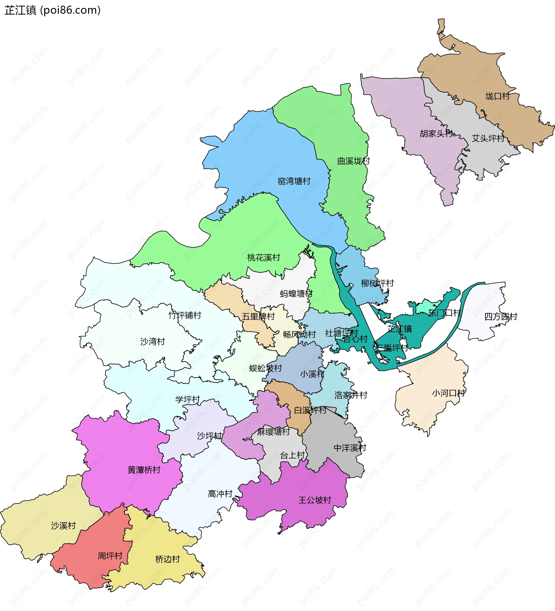 芷江镇边界地图(五级行政区划)