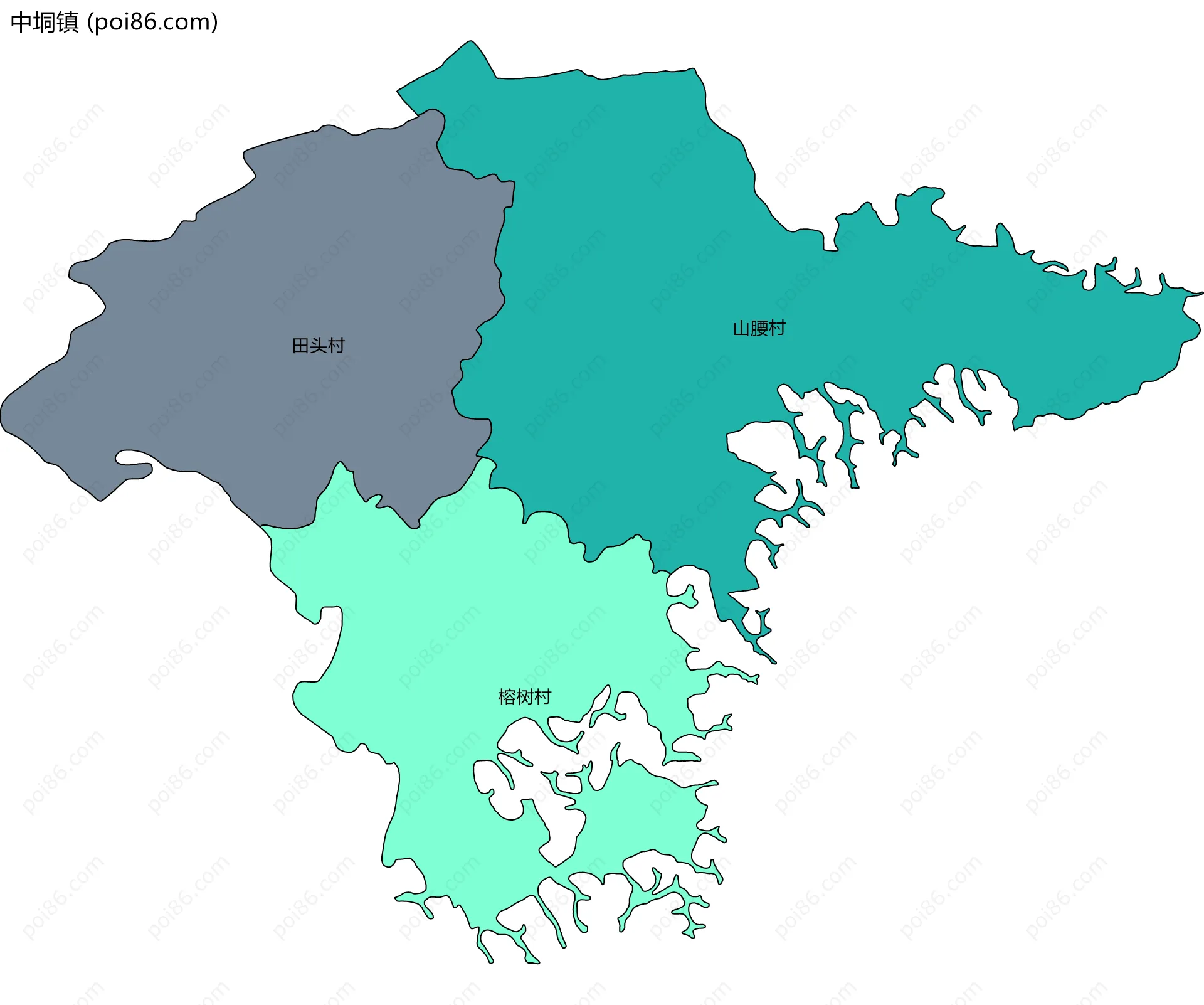 中垌镇边界地图(五级行政区划)
