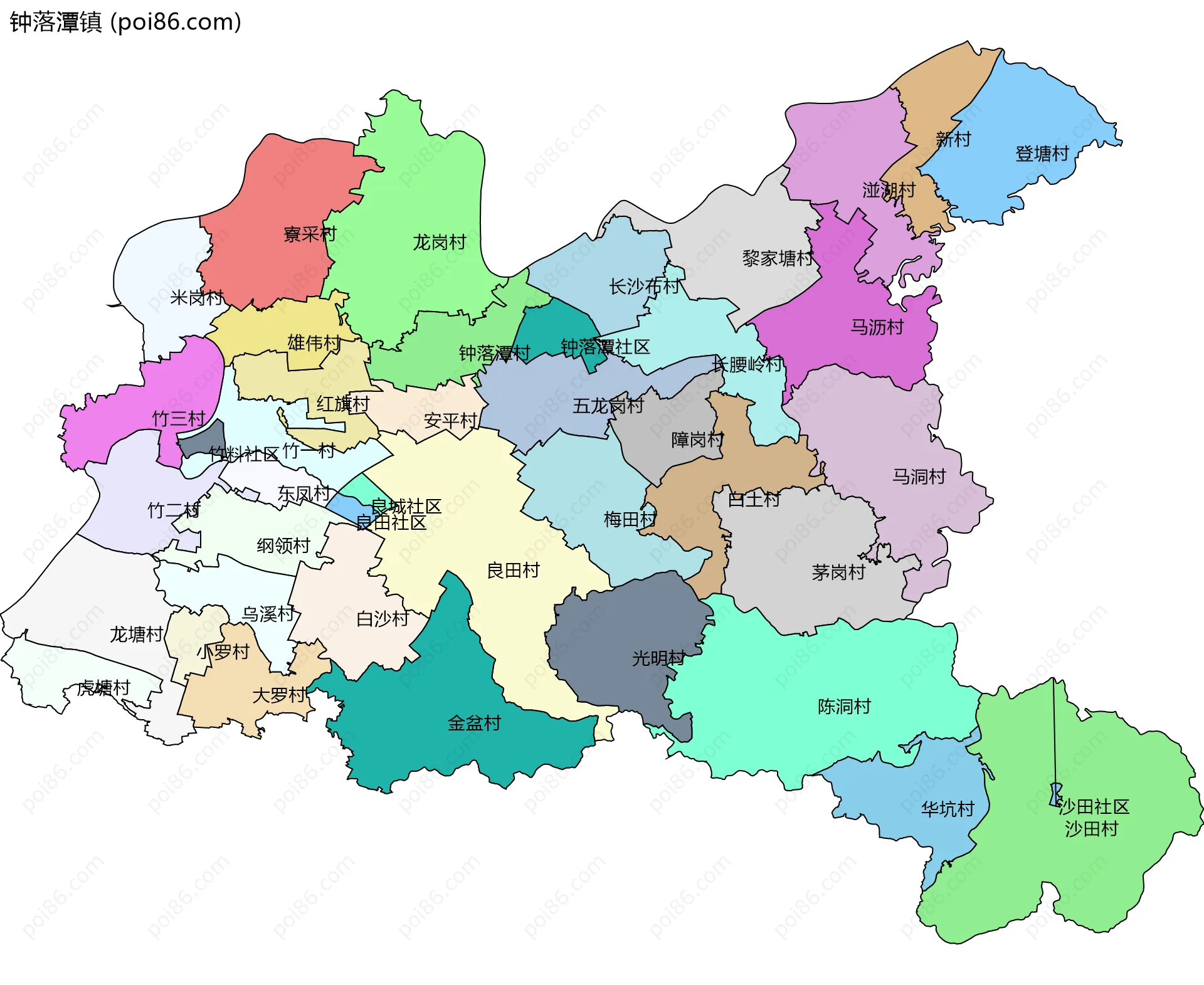 钟落潭镇边界地图(五级行政区划)