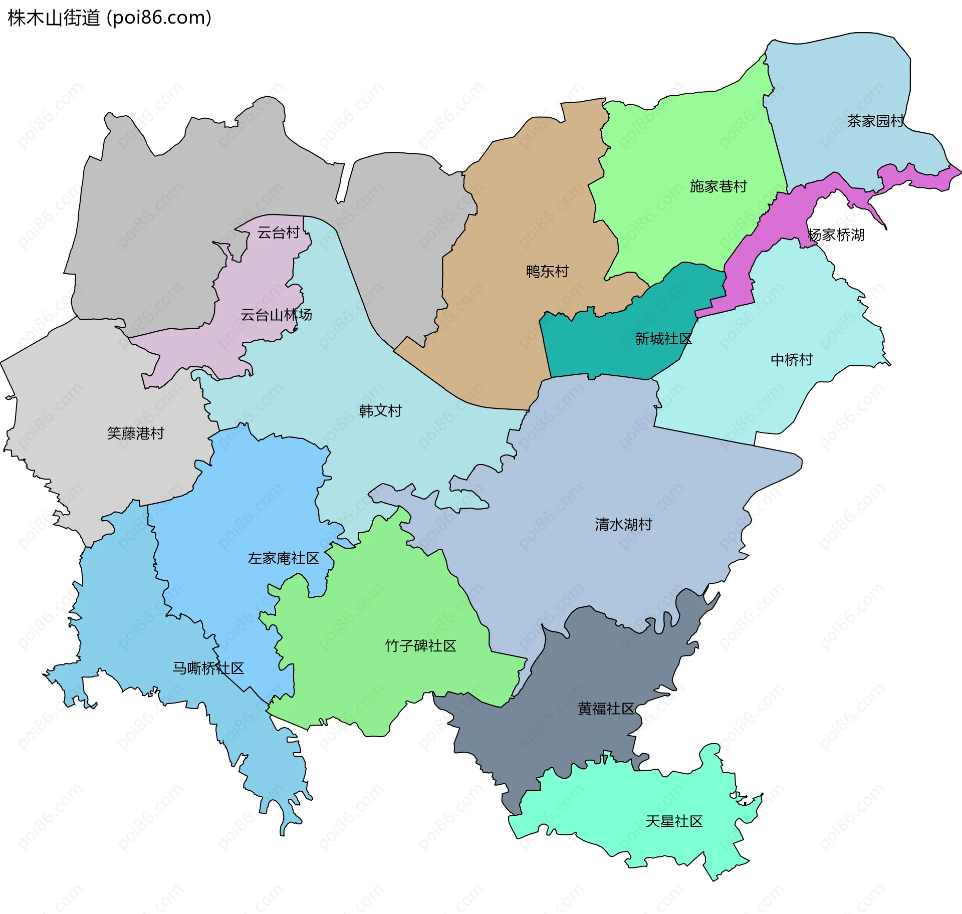 株木山街道边界地图(五级行政区划)