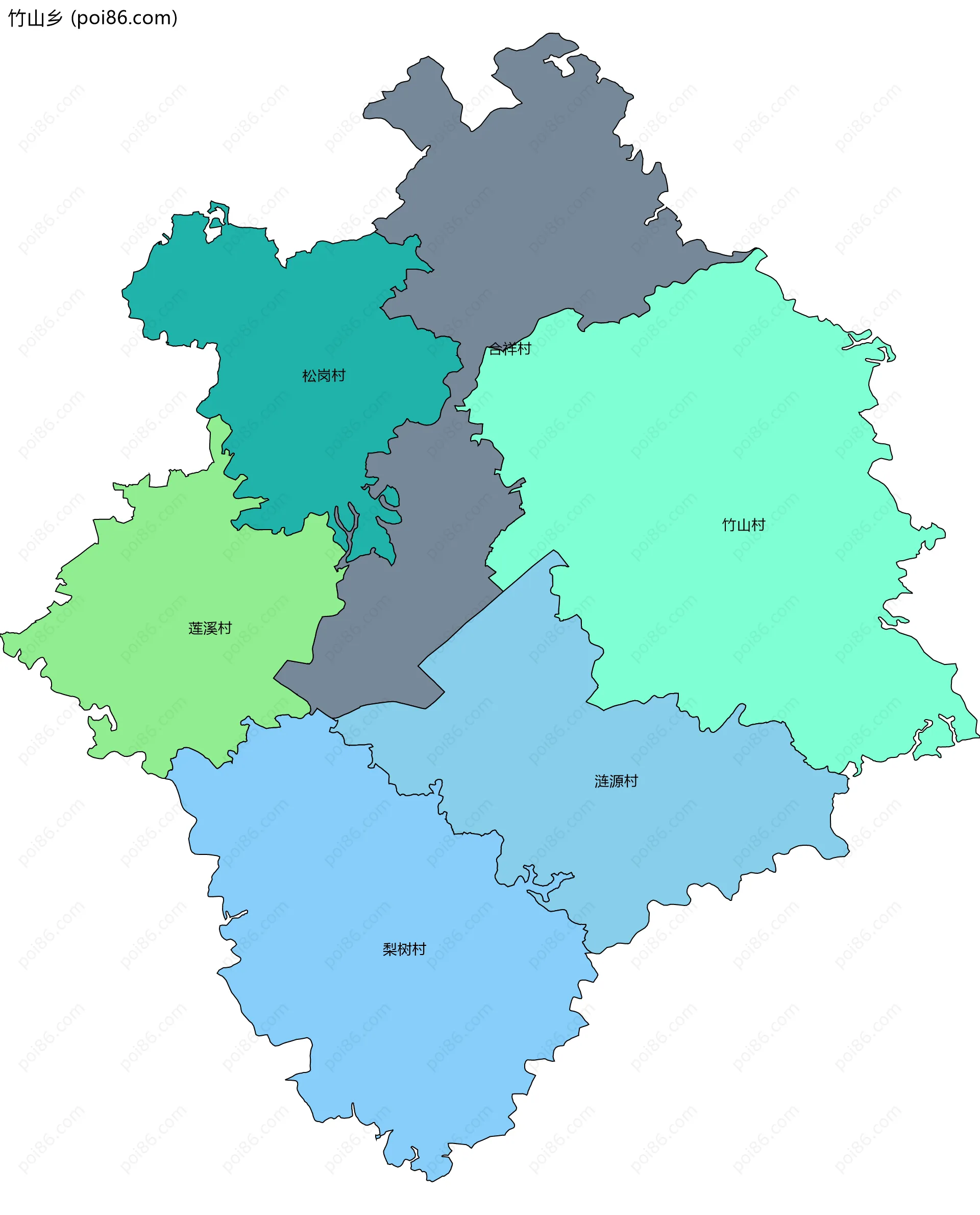 竹山乡边界地图(五级行政区划)