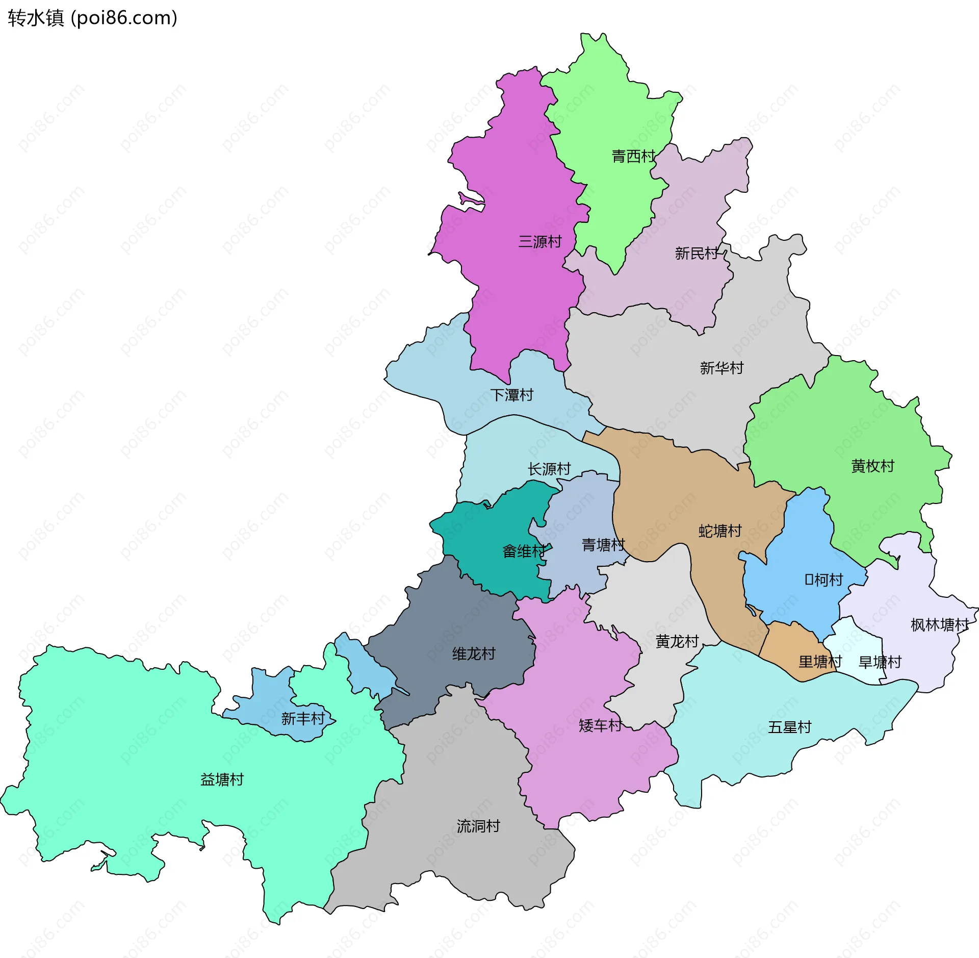转水镇边界地图(五级行政区划)