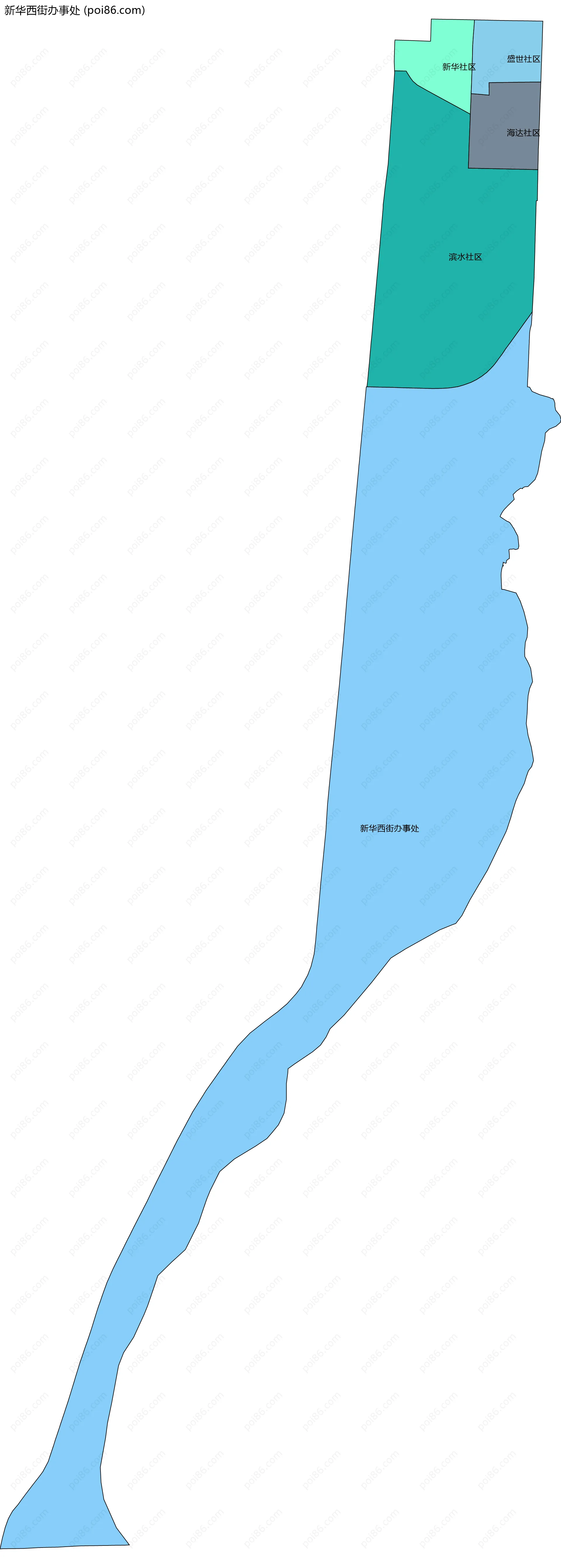 新华西街办事处边界地图(五级行政区划)