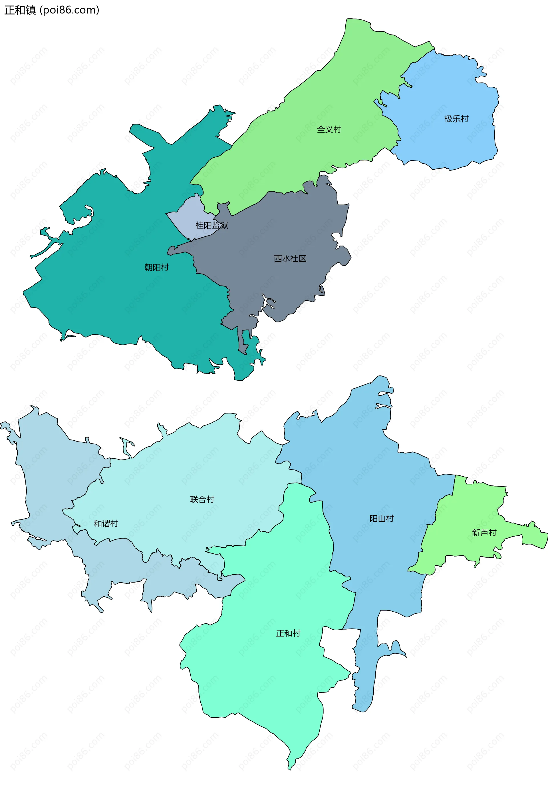 正和镇边界地图(五级行政区划)