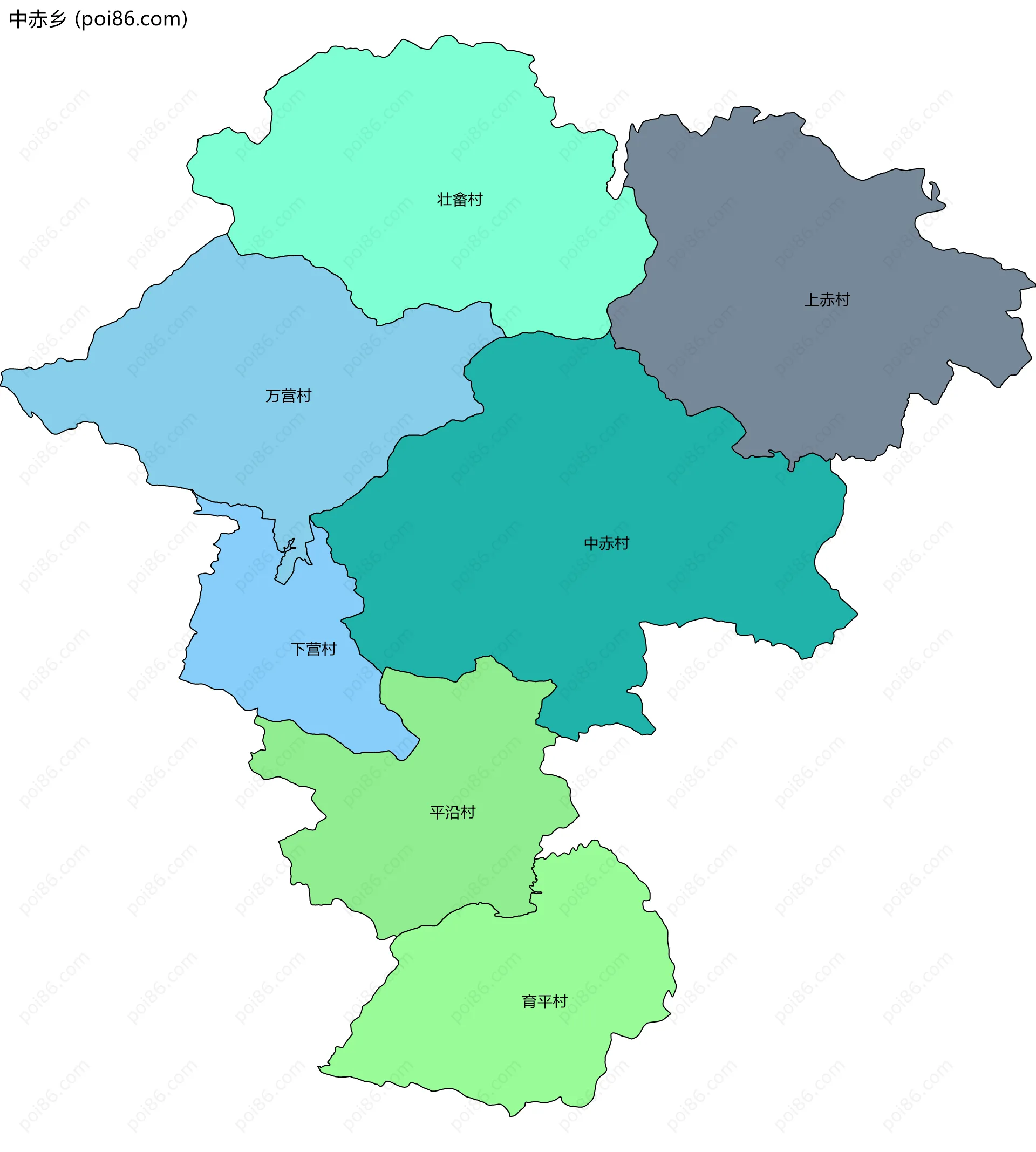 中赤乡边界地图(五级行政区划)