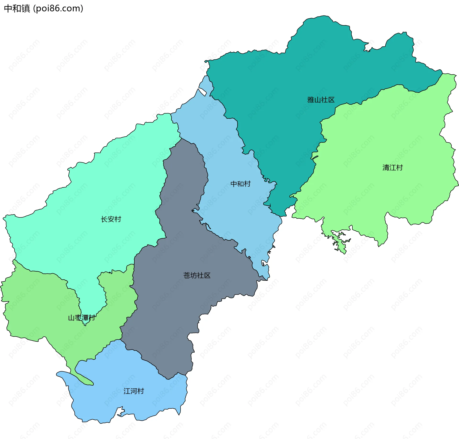 中和镇边界地图(五级行政区划)