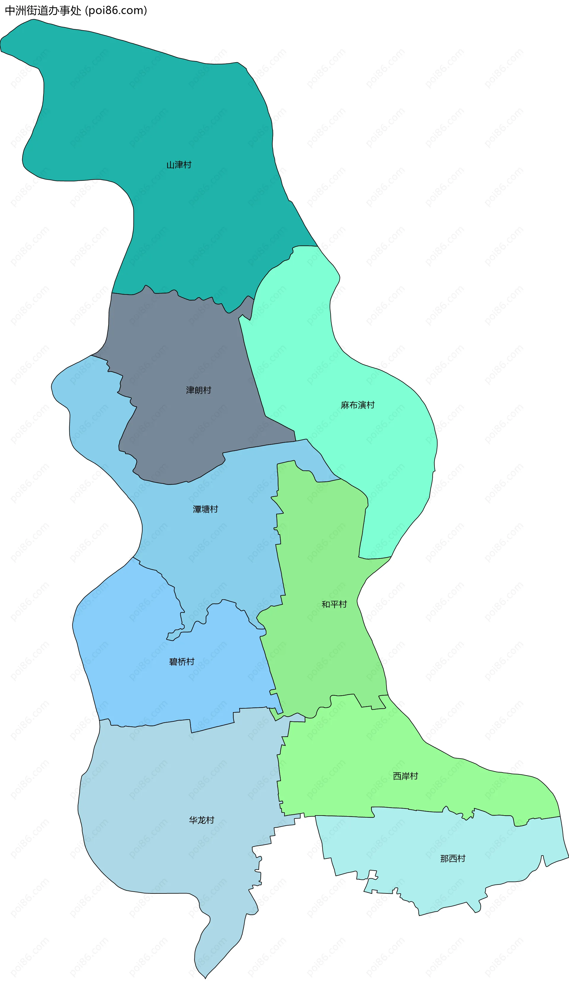 中洲街道办事处边界地图(五级行政区划)