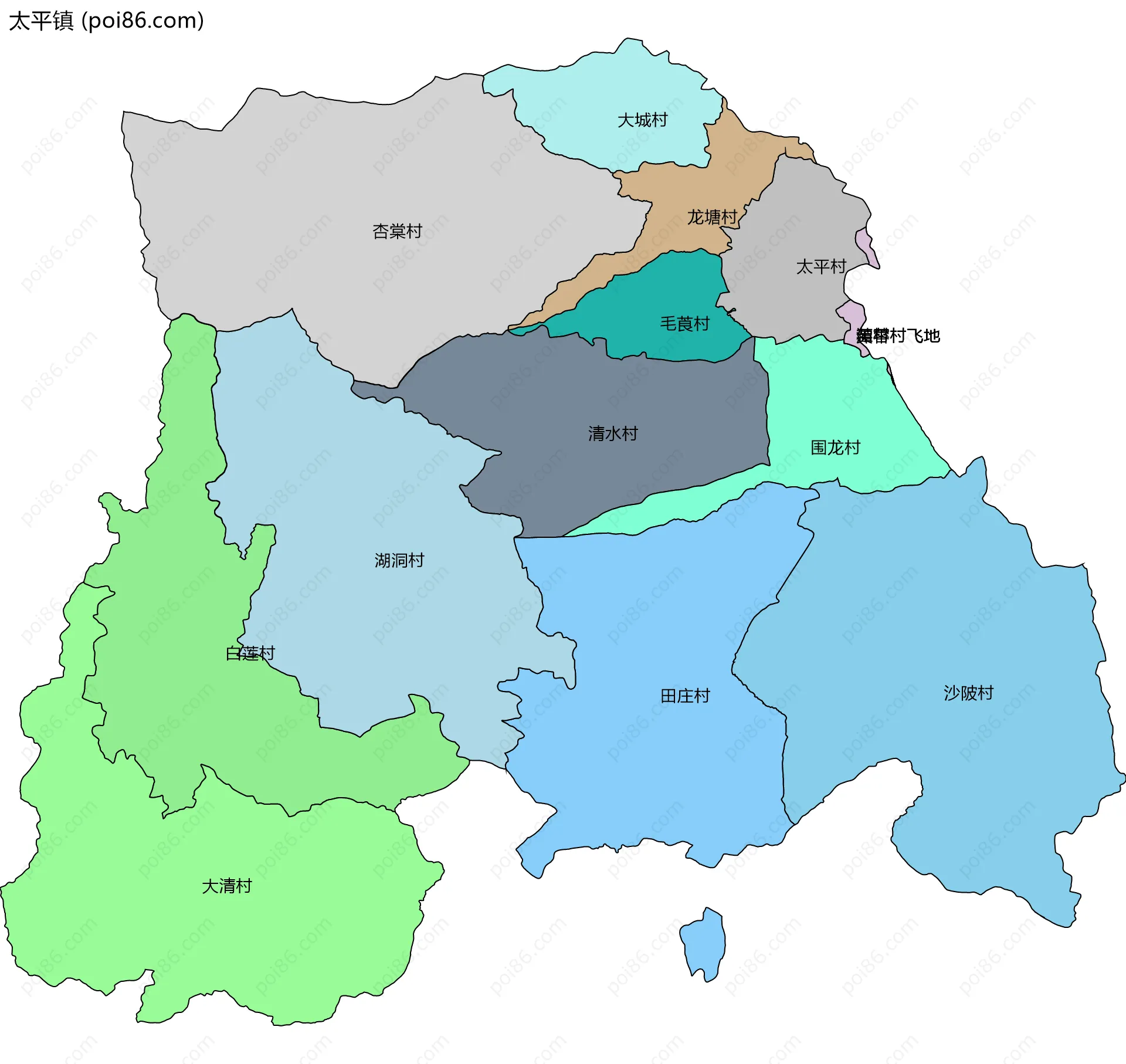 太平镇边界地图(五级行政区划)