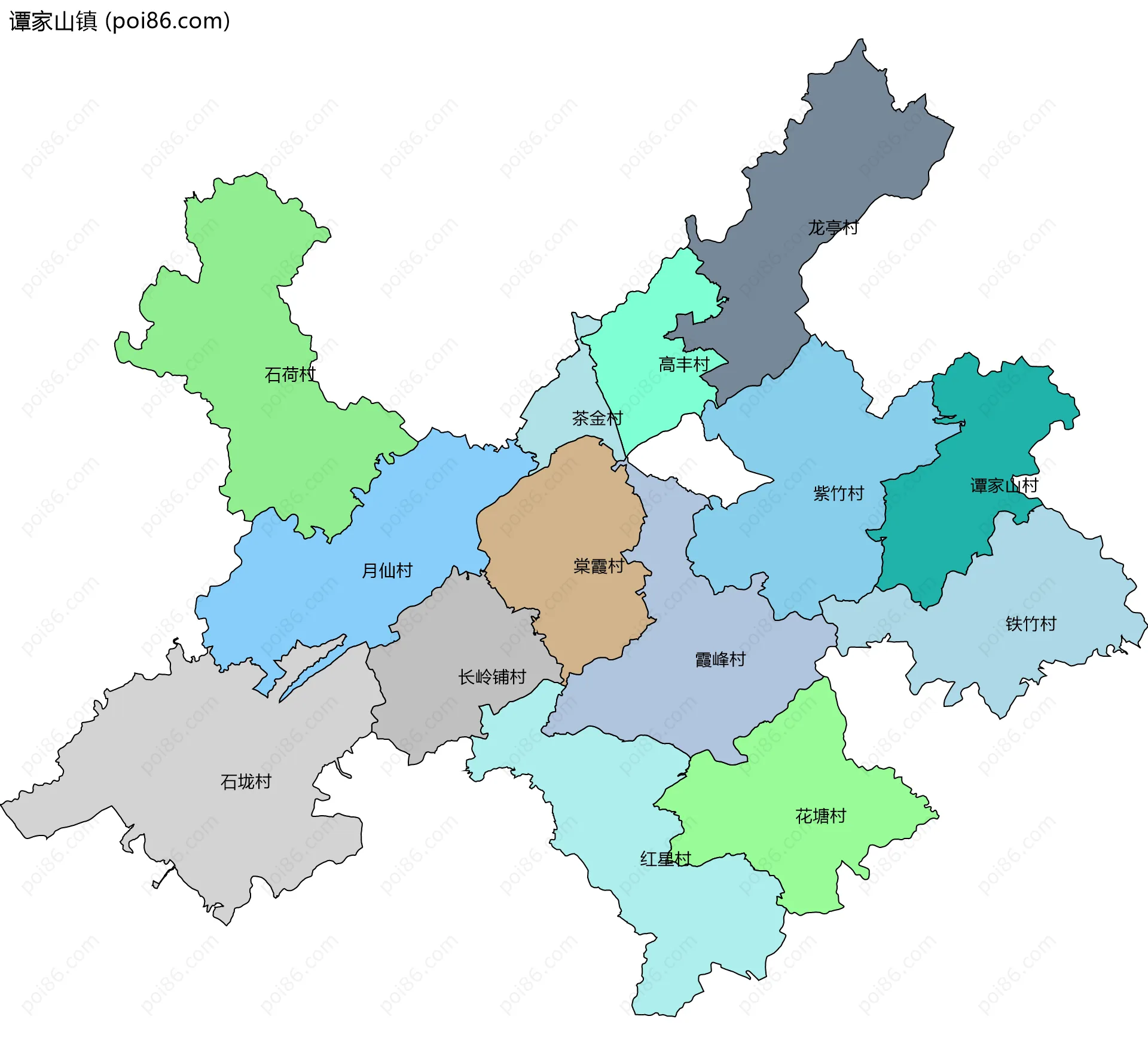 谭家山镇边界地图(五级行政区划)