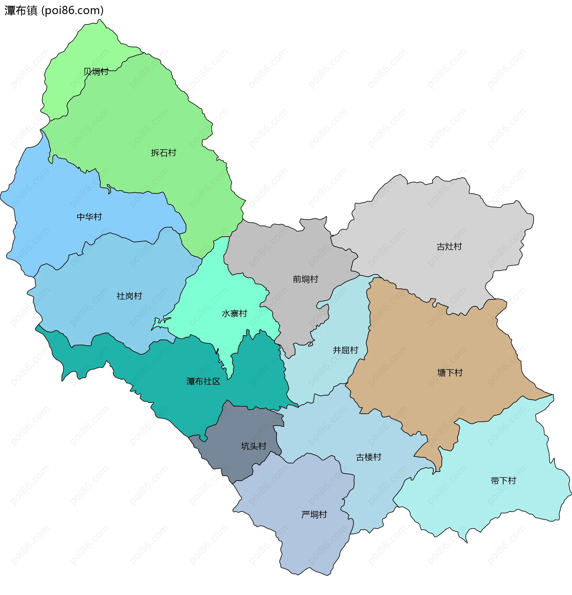 潭布镇边界地图(五级行政区划)