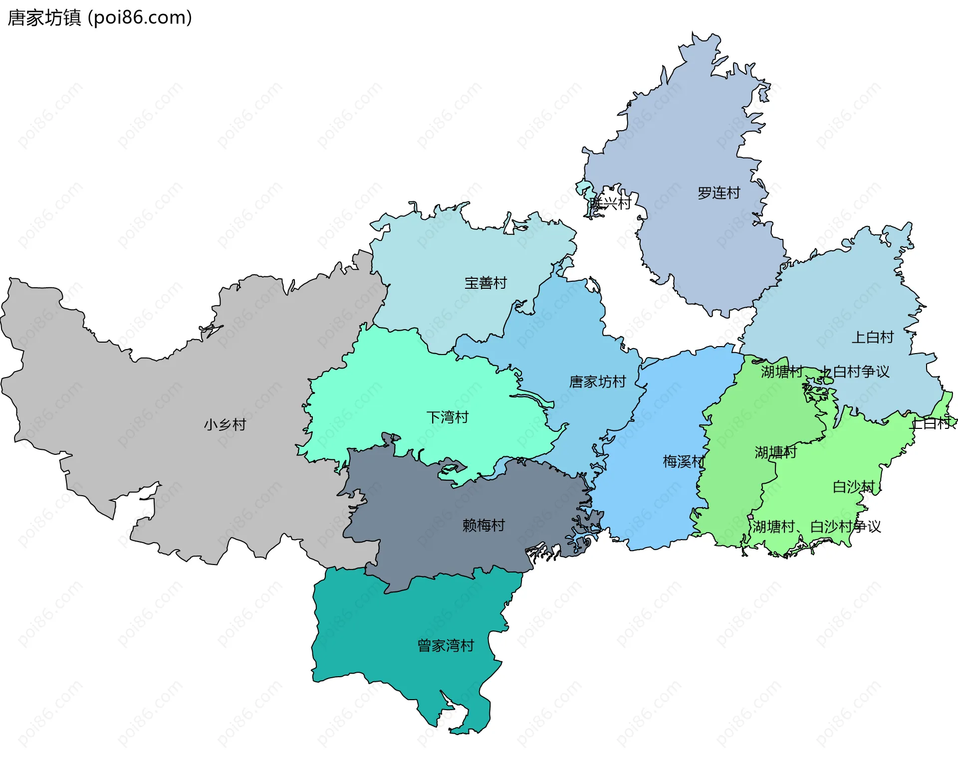 唐家坊镇边界地图(五级行政区划)