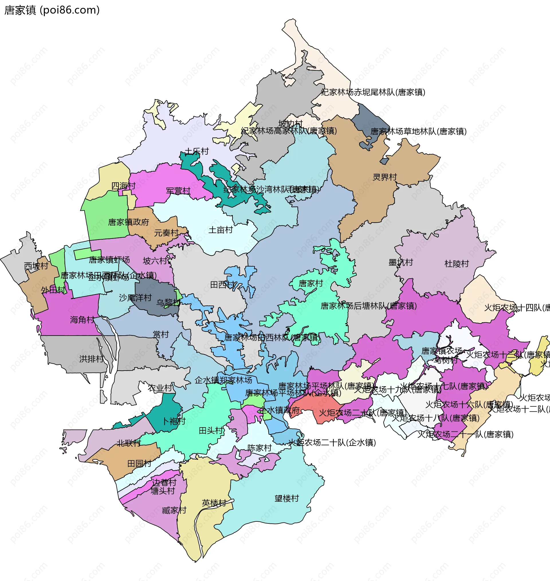 唐家镇边界地图(五级行政区划)