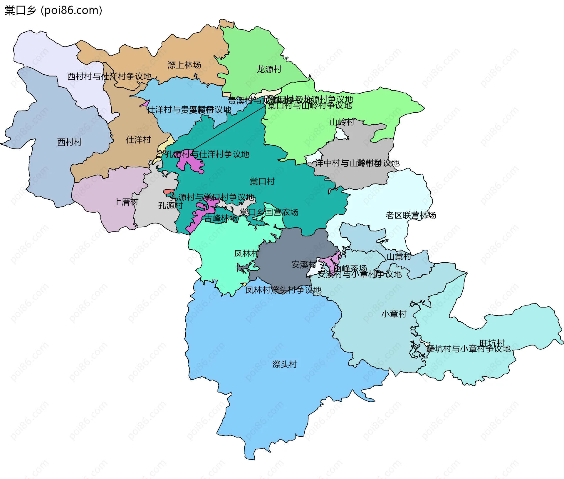 棠口乡边界地图(五级行政区划)