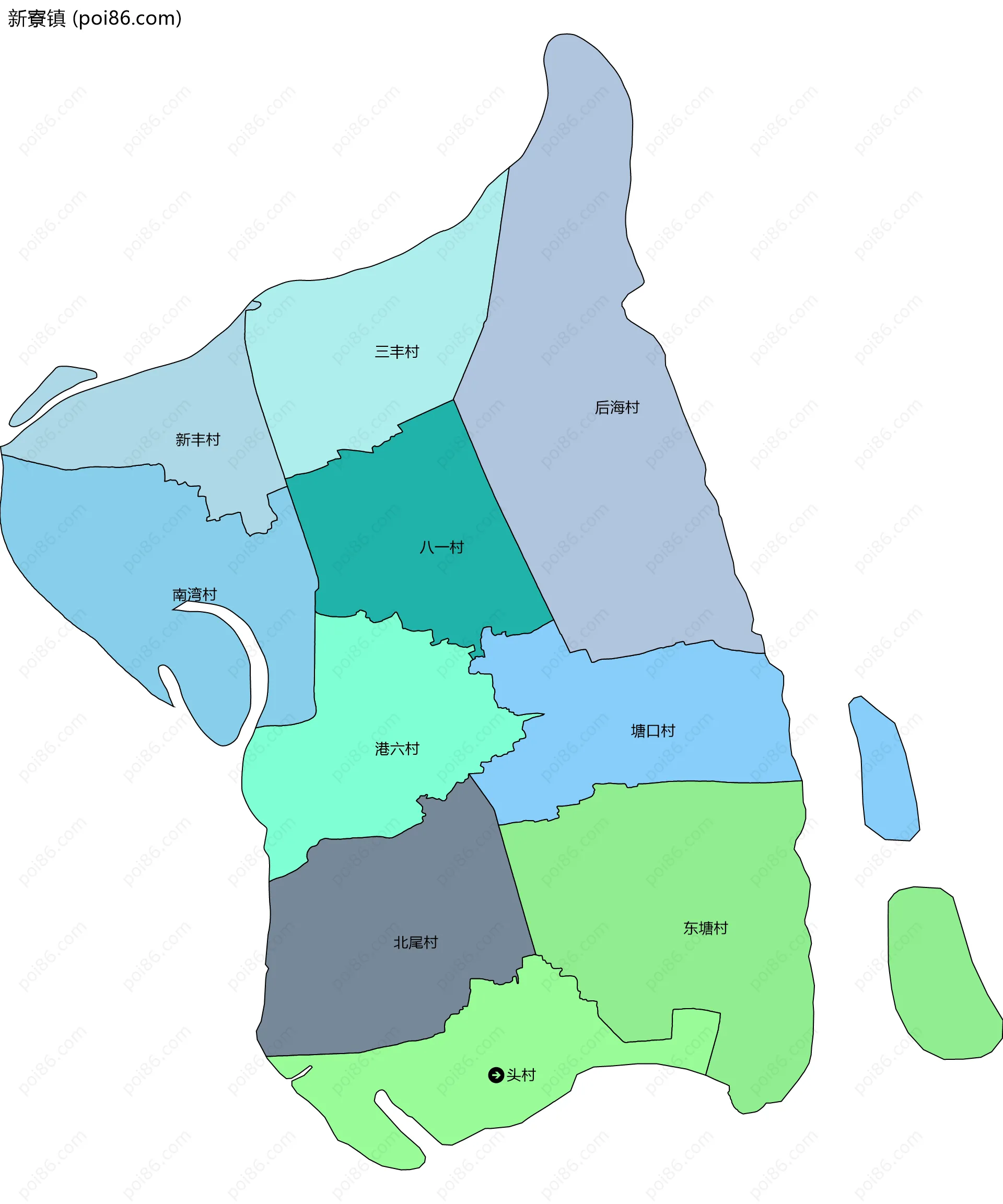 新寮镇边界地图(五级行政区划)